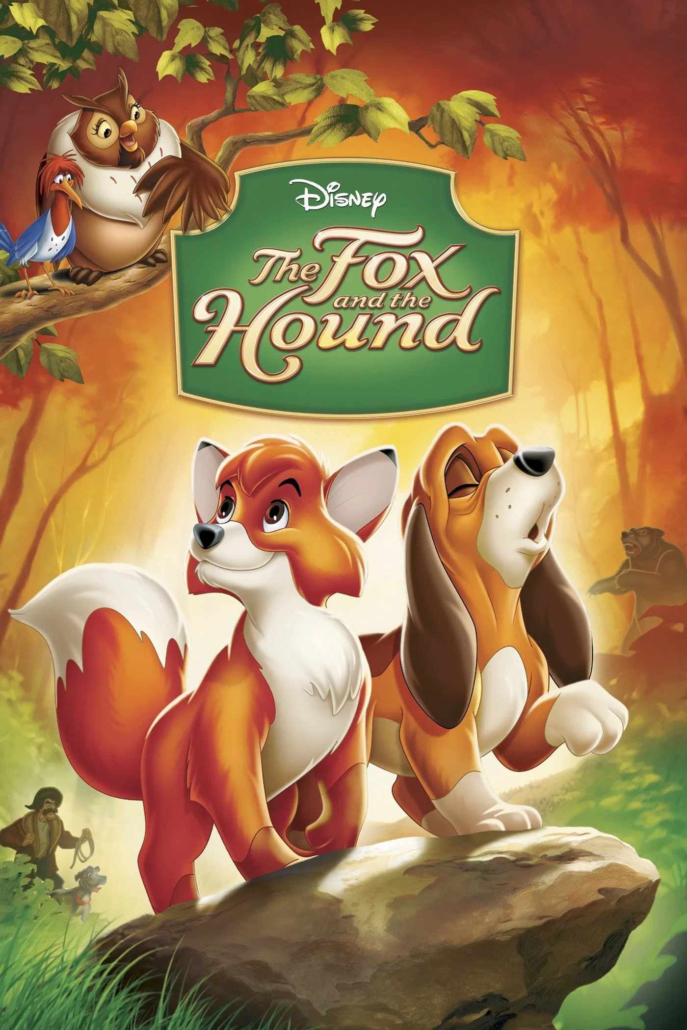 Poster chính thức của phim Phim Phiêu Lưu, Phim Hoạt Hình "Cáo và Chó Săn" (The Fox and the Hound - 1981), với sự tham gia của diễn viên Mickey Rooney và Kurt Russell.