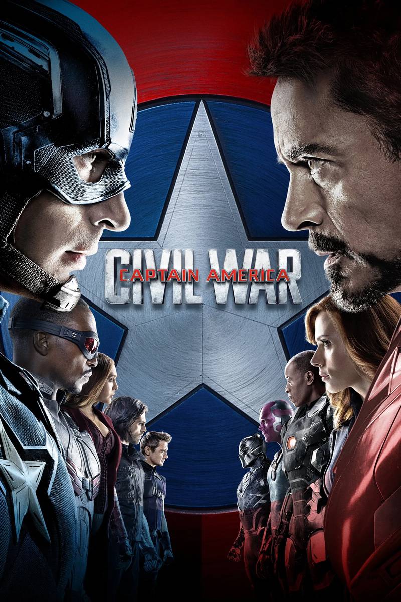 Poster chính thức của phim Phim Phiêu Lưu, Phim Hành Động "Captain America: Nội Chiến Siêu Anh Hùng" (Captain America: Civil War - 2016), với sự tham gia của diễn viên Chris Evans và Robert Downey Jr.
