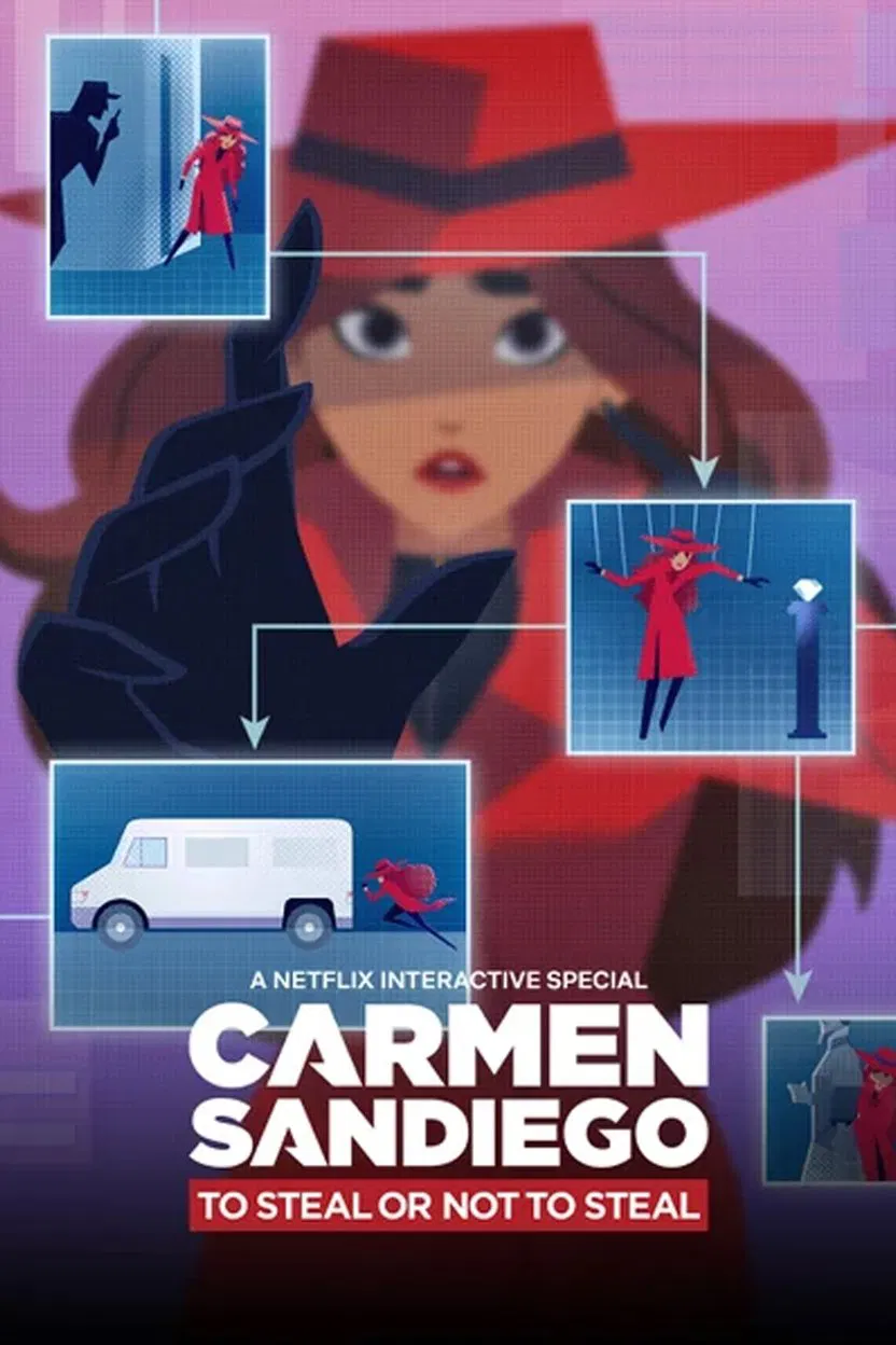 Poster chính thức của phim Phim Hoạt Hình "Carmen Sandiego (Phần 4)" (Carmen Sandiego: To Steal or Not to Steal - 2020), với sự tham gia của diễn viên Gina Rodriguez và Finn Wolfhard.
