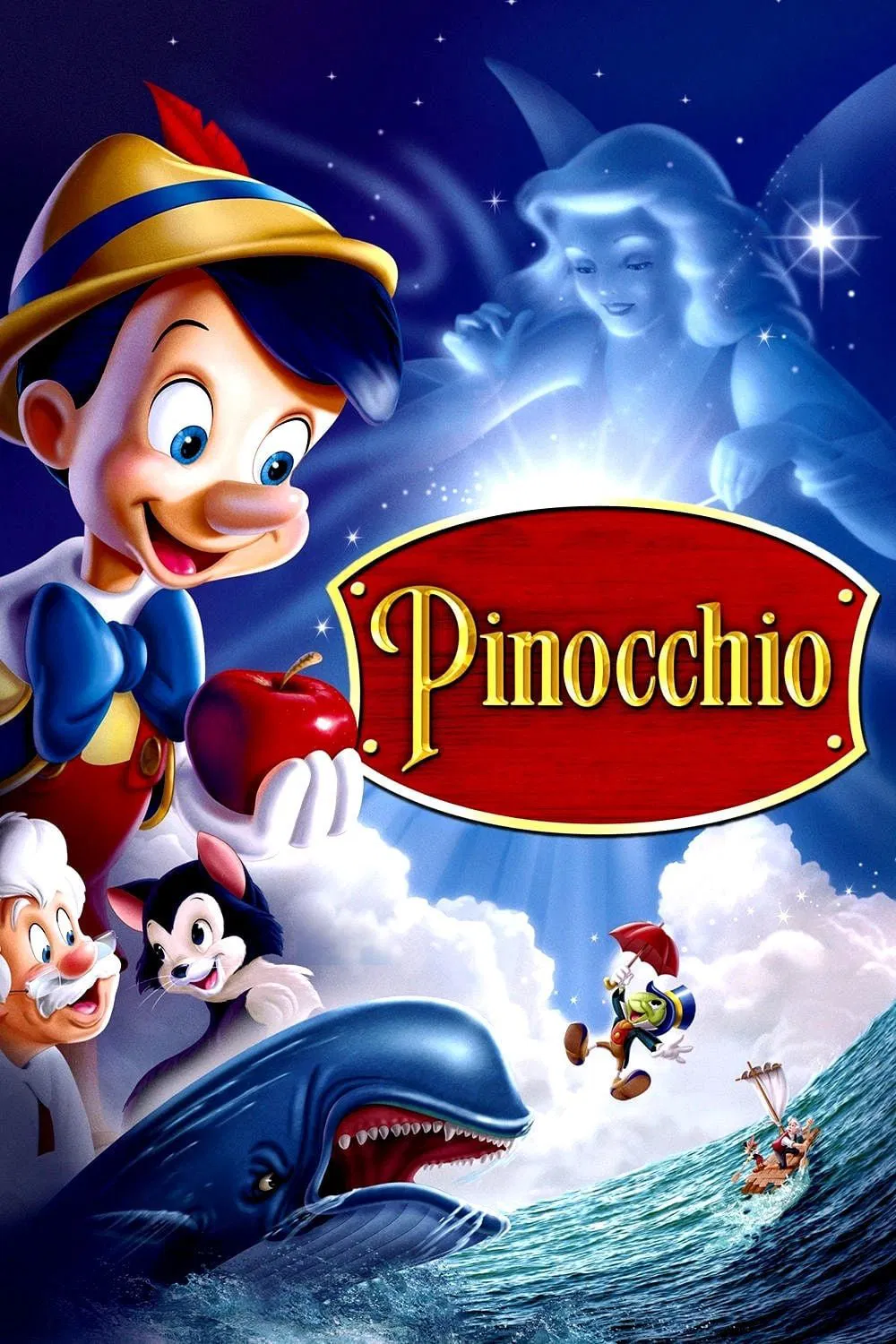 Poster chính thức của phim Phim Hoạt Hình, Phim Gia Đình "Cậu Bé Người Gỗ" (Pinocchio - 1940), với sự tham gia của diễn viên Dickie Jones và Cliff Edwards.