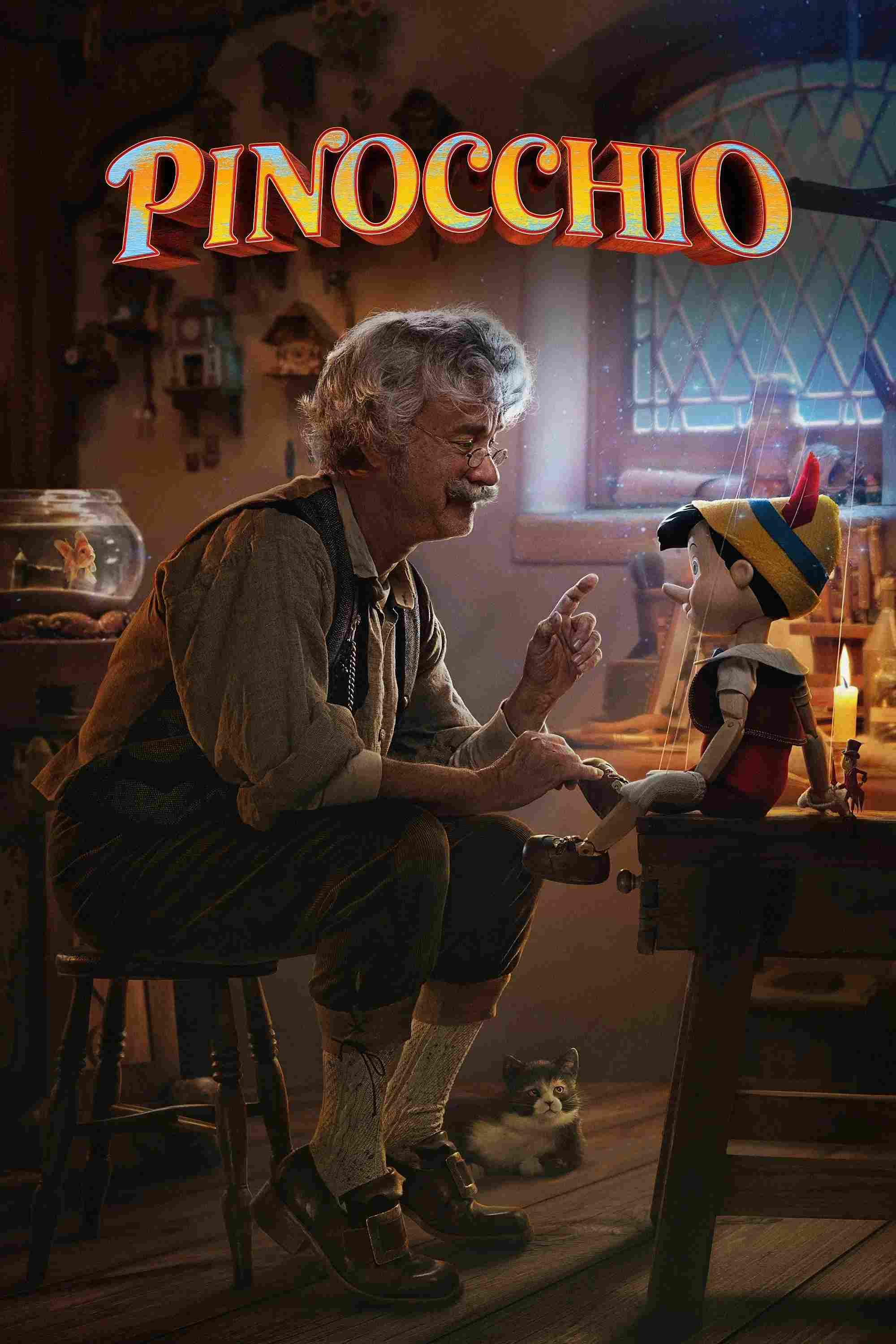 Poster chính thức của phim Phim Giả Tượng, Phim Phiêu Lưu "Cậu Bé Người Gỗ (Live Action)" (Pinocchio - 2022), với sự tham gia của diễn viên Joseph Gordon-Levitt và Tom Hanks.