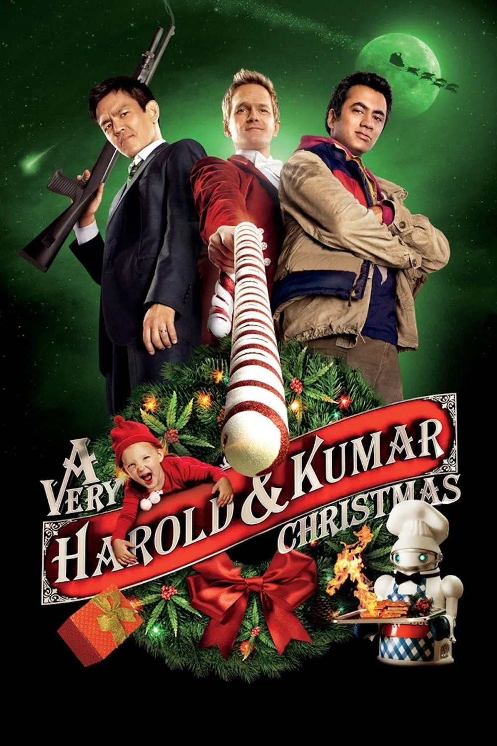 Poster chính thức của phim Phim Hài "Câu Chuyện Giáng Sinh Của Harold Và Kumar" (A Very Harold & Kumar Christmas - 2011), với sự tham gia của diễn viên John Cho và Kal Penn.