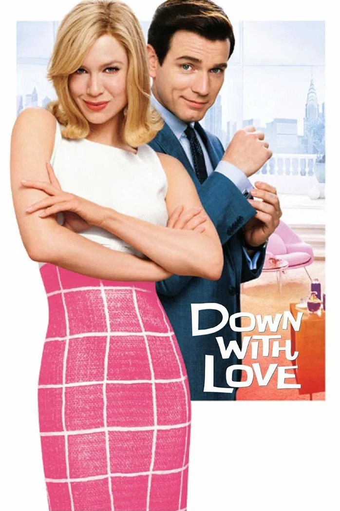 Poster chính thức của phim Phim Hài, Phim Tình Cảm "Câu Chuyện Tình Yêu" (Down with Love - 2003), với sự tham gia của diễn viên Renée Zellweger và Ewan McGregor.