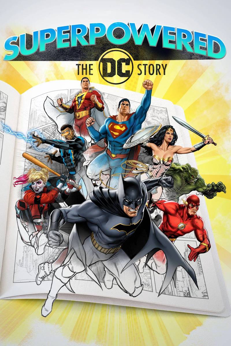 Poster chính thức của phim Phim Tài Liệu "Câu Chuyện Về Các Siêu Anh Hùng DC" (Superpowered: The DC Story - 2023), với sự tham gia của diễn viên Rosario Dawson.