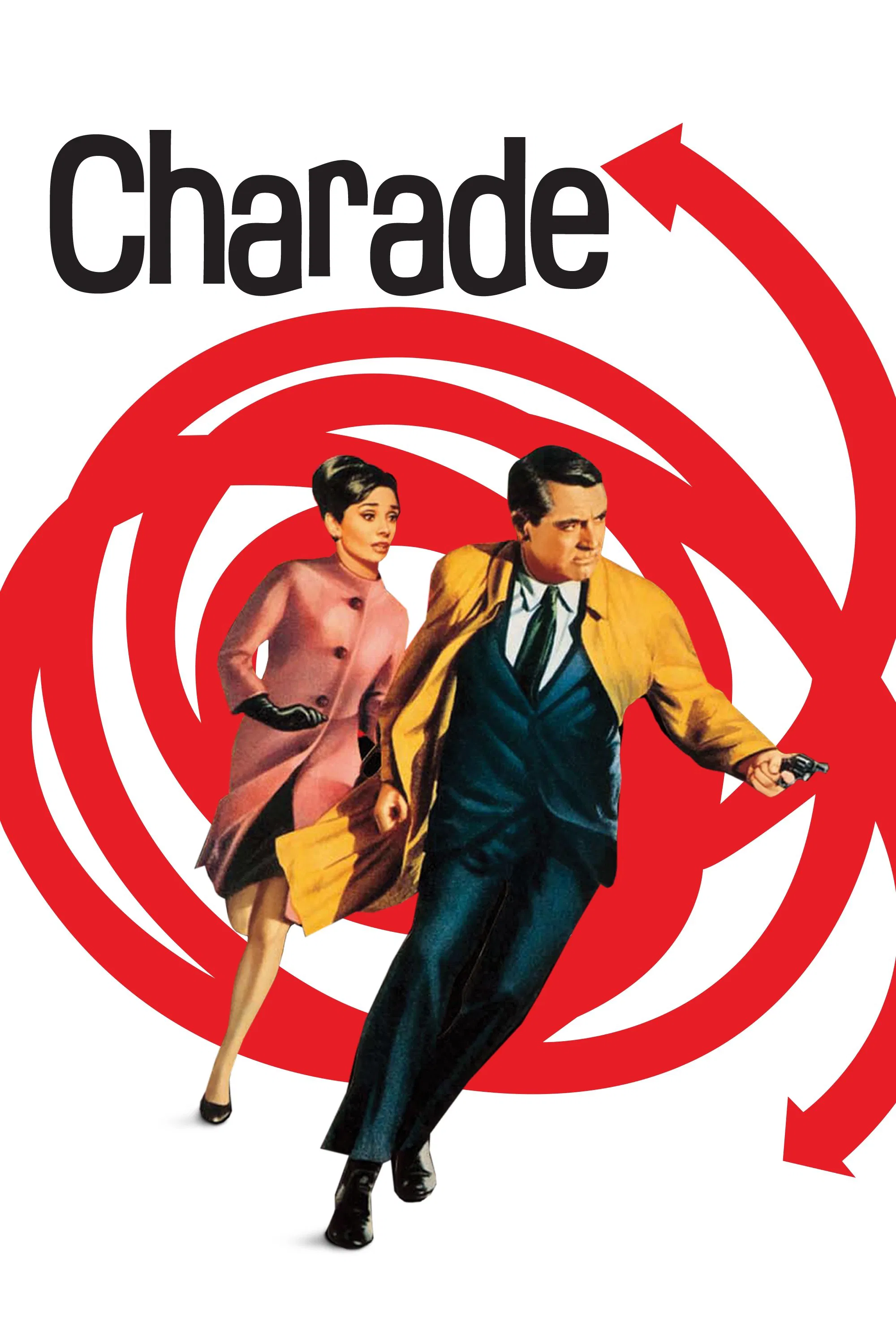 Poster chính thức của phim Phim Hài, Phim Bí Ẩn "Câu Đố" (Charade - 1963), với sự tham gia của diễn viên Cary Grant và Audrey Hepburn.