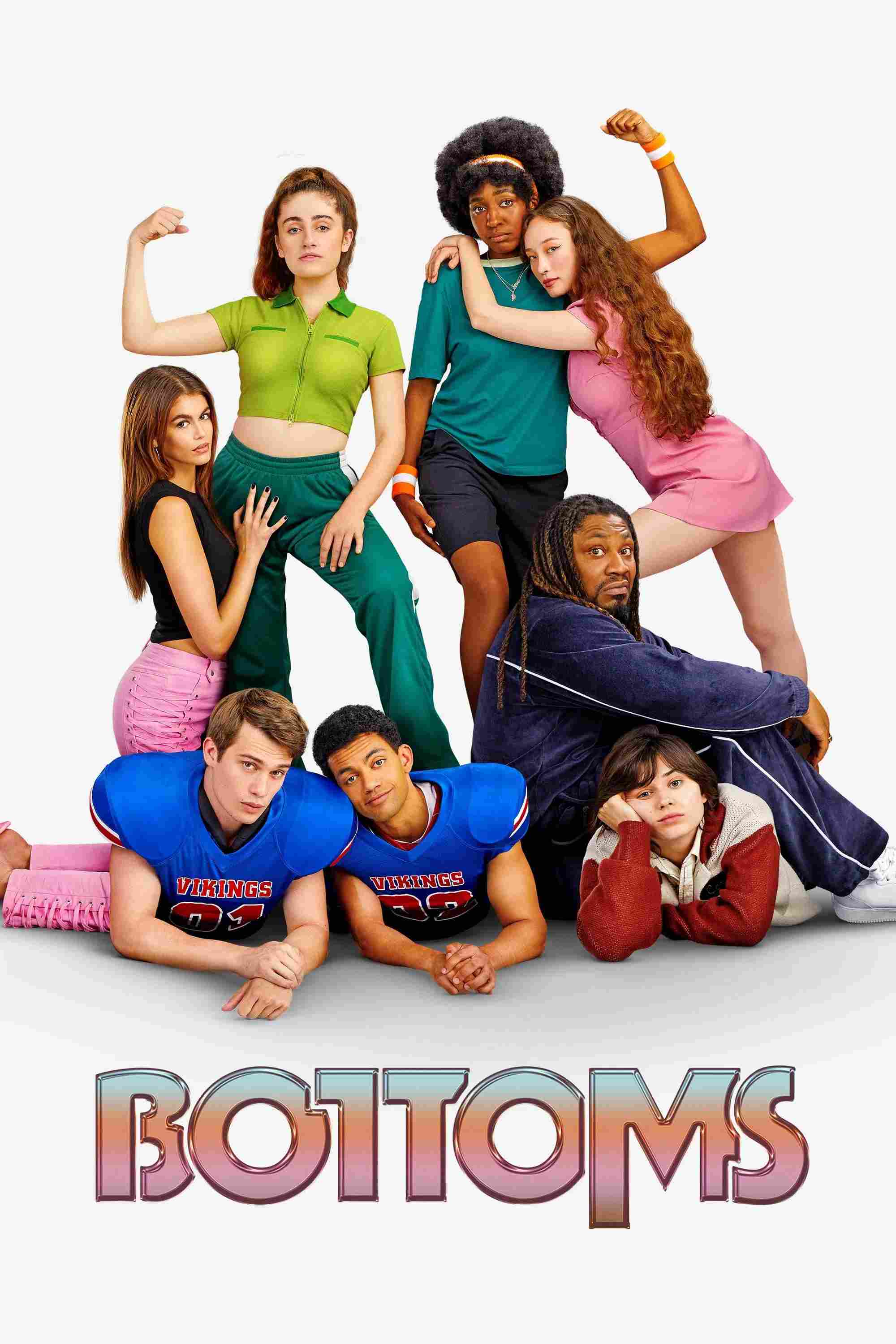 Poster chính thức của phim Phim Hài "Câu Lạc Bộ Tự Vệ" (Bottoms - 2023), với sự tham gia của diễn viên Rachel Sennott và Ayo Edebiri.