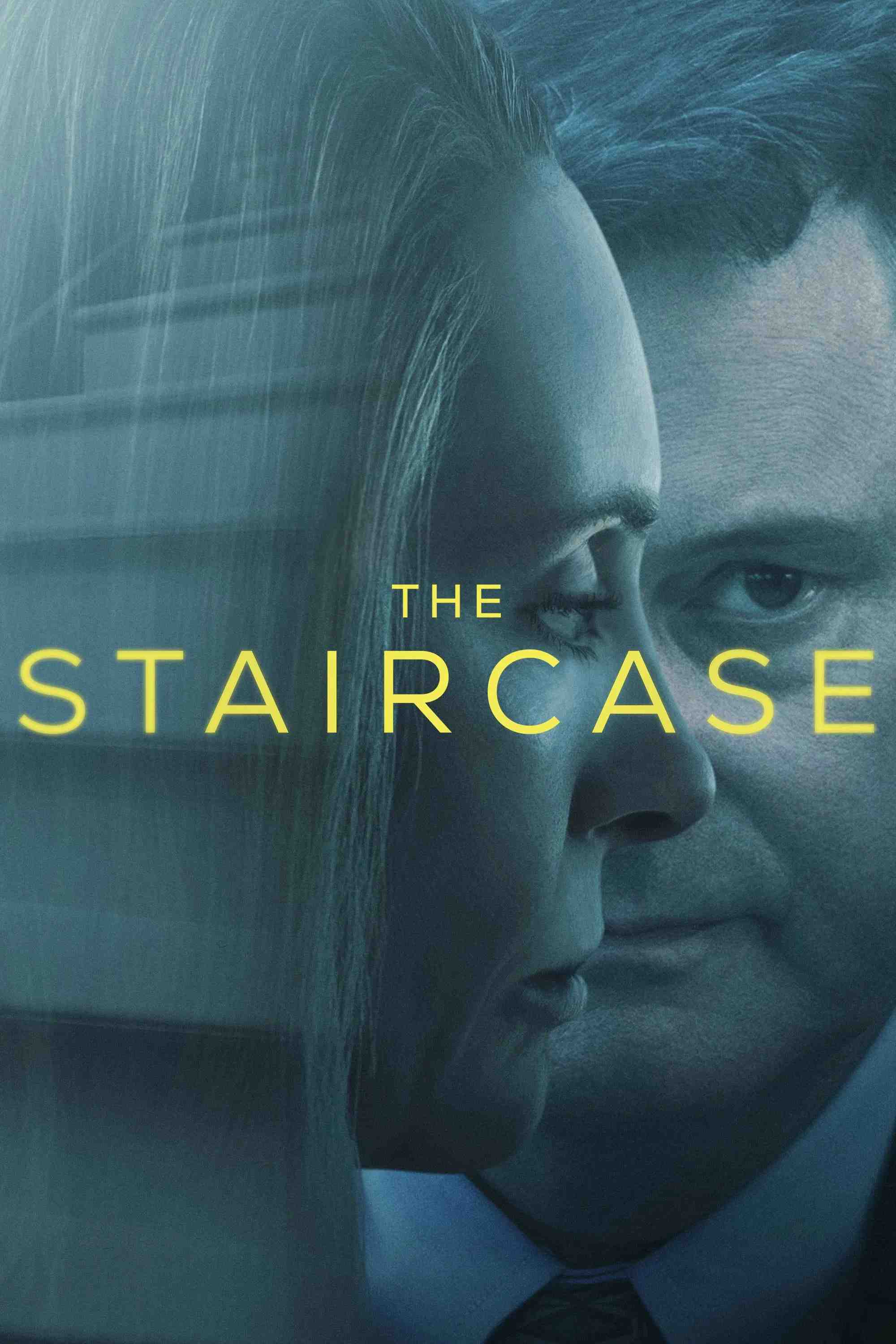 Poster chính thức của phim Phim Tâm Lý, Phim Hình Sự "Cầu Thang" (The Staircase - 2022), với sự tham gia của diễn viên Colin Firth và Toni Collette.