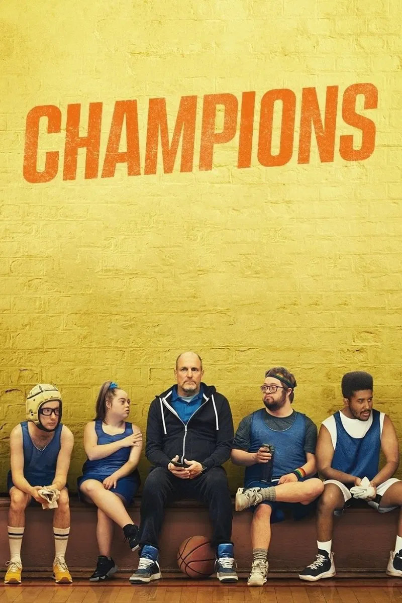 Poster chính thức của phim Phim Hài, Phim Tâm Lý "Champions 2023" (Champions - 2023), với sự tham gia của diễn viên Woody Harrelson và Kaitlin Olson.