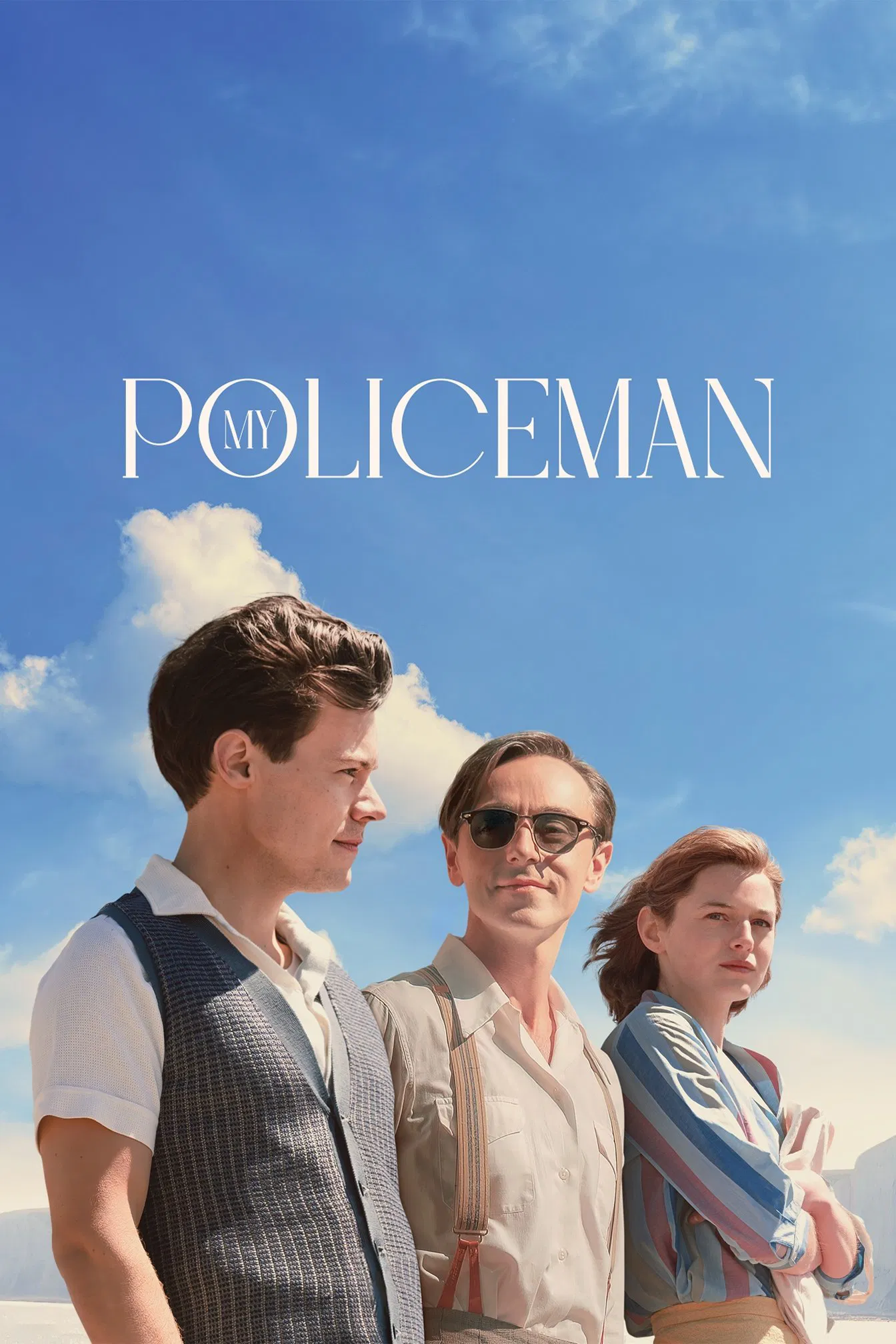 Poster chính thức của phim Phim Tâm Lý, Phim Tình Cảm "Chàng Cảnh Sát Của Tôi" (My Policeman - 2022), với sự tham gia của diễn viên Gina McKee và Linus Roache.