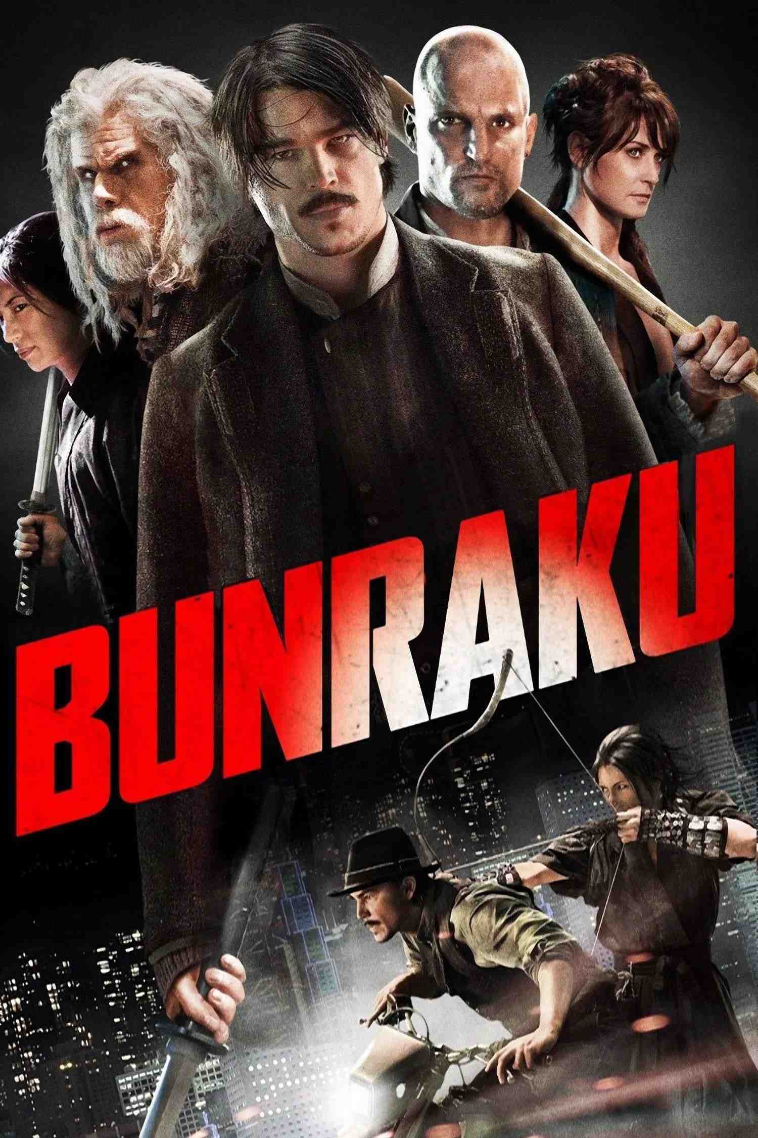 Poster chính thức của phim Phim Giật Gân, Phim Hành Động "Chàng Cao Bồi Và Samurai" (Bunraku - 2010), với sự tham gia của diễn viên Josh Hartnett và Demi Moore.