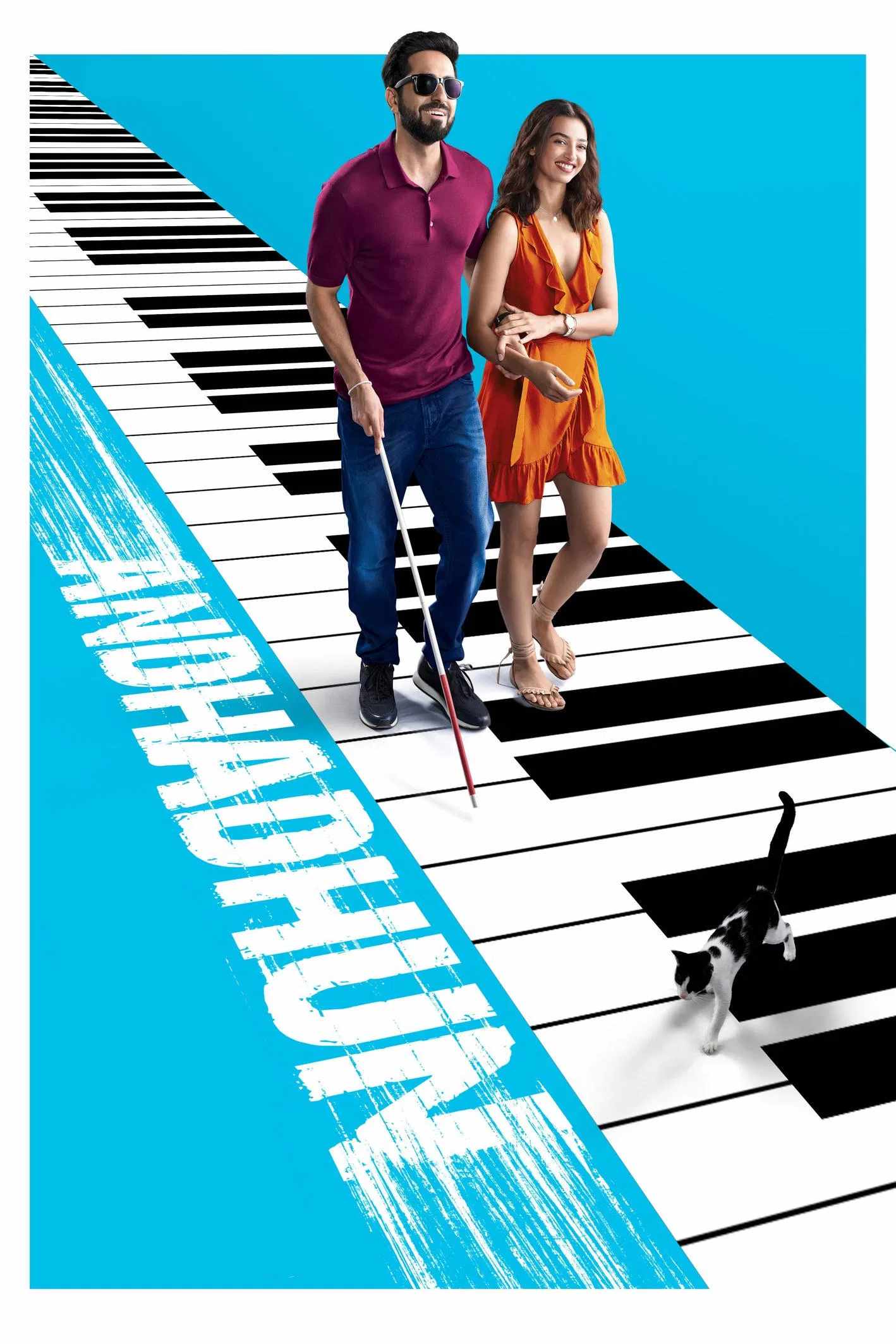 Poster chính thức của phim Phim Hình Sự, Phim Bí Ẩn "Chàng Mù Số Nhọ" (Andhadhun - 2018), với sự tham gia của diễn viên Ayushmann Khurrana và Tabu.
