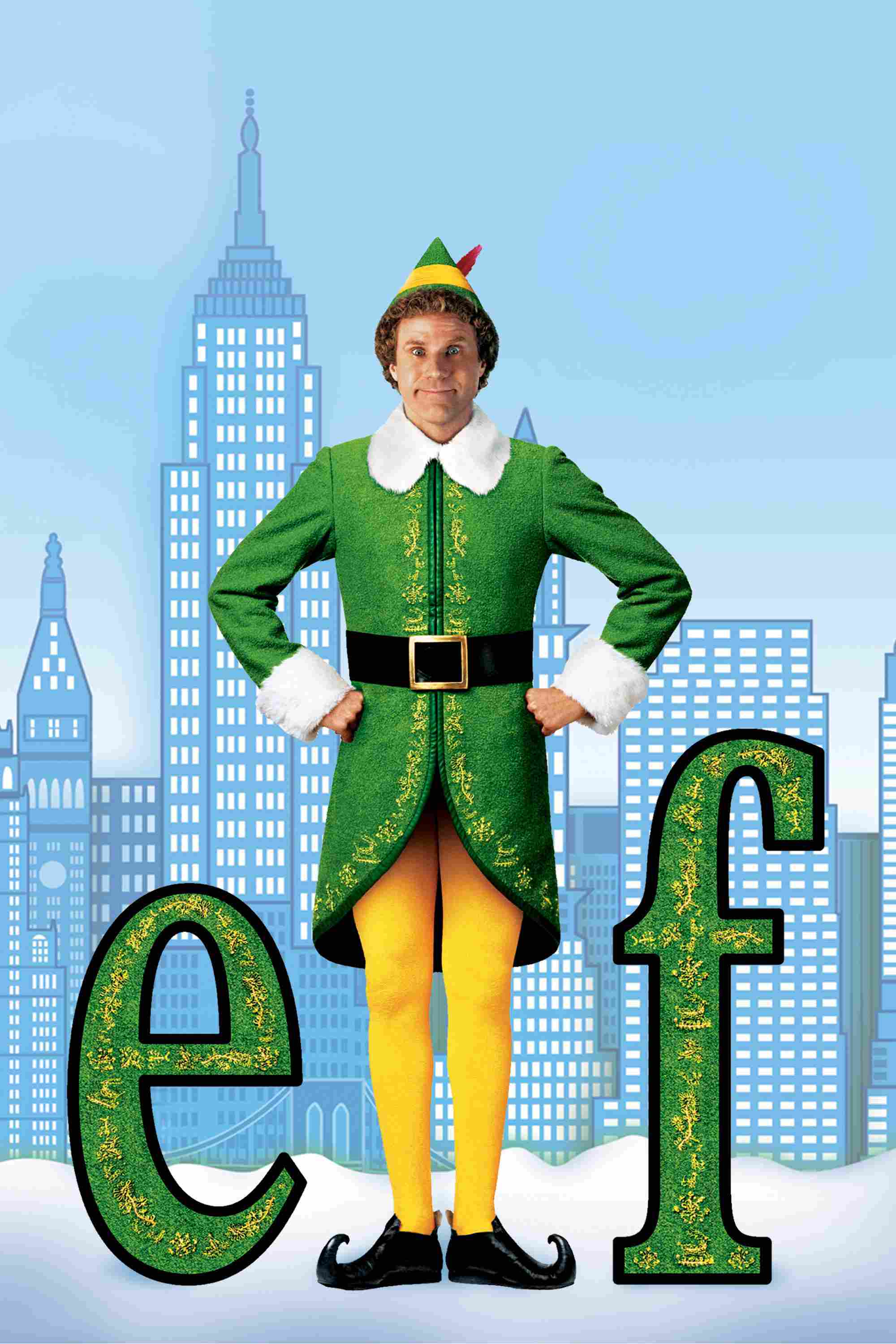 Poster chính thức của phim Phim Hài, Phim Gia Đình "Chàng Tiên Đáng Yêu" (Elf - 2003), với sự tham gia của diễn viên Will Ferrell và James Caan.