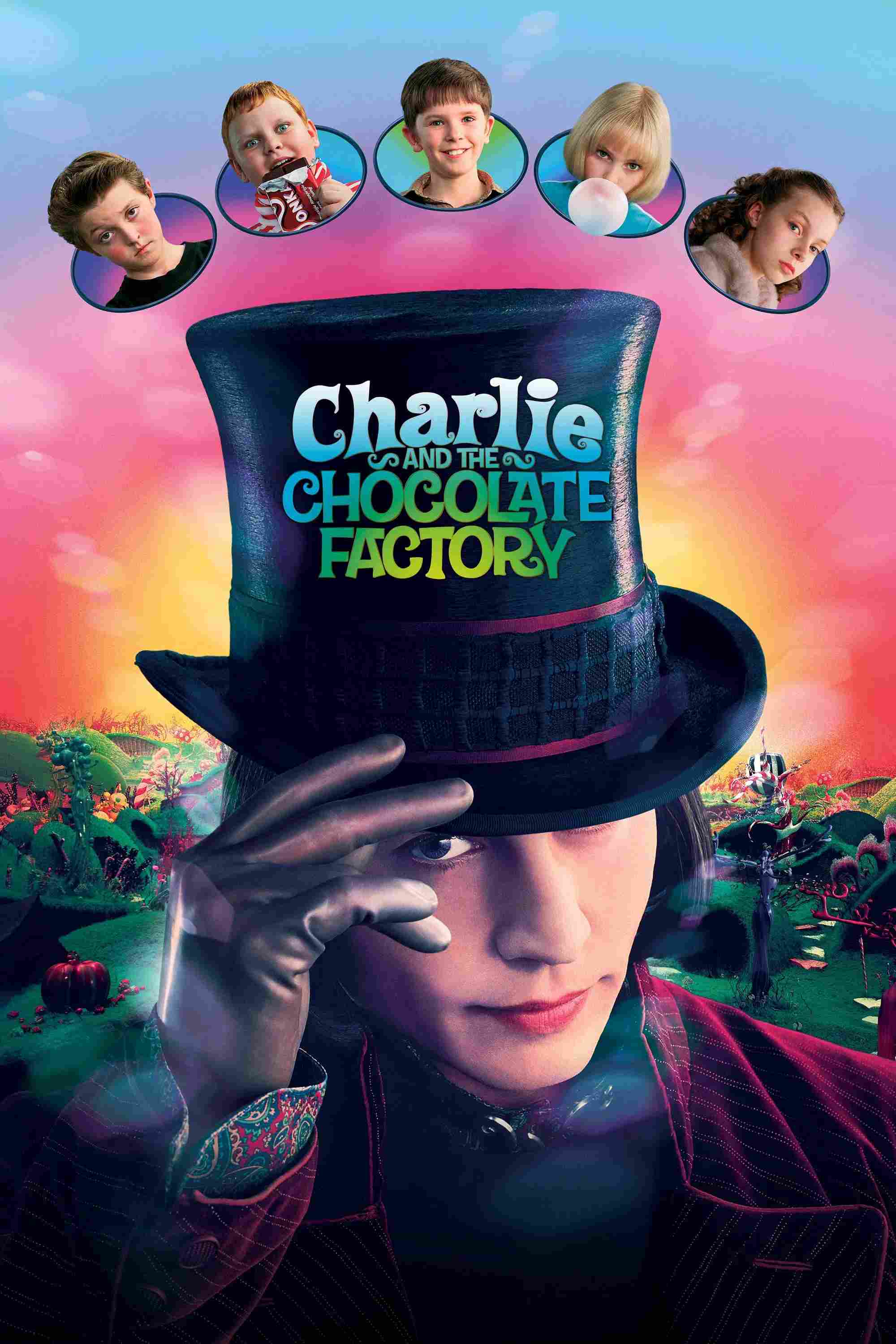 Poster chính thức của phim Phim Phiêu Lưu, Phim Hài "Charlie Và Nhà Máy Sô-cô-la" (Charlie and the Chocolate Factory - 2005), với sự tham gia của diễn viên Johnny Depp và Freddie Highmore.