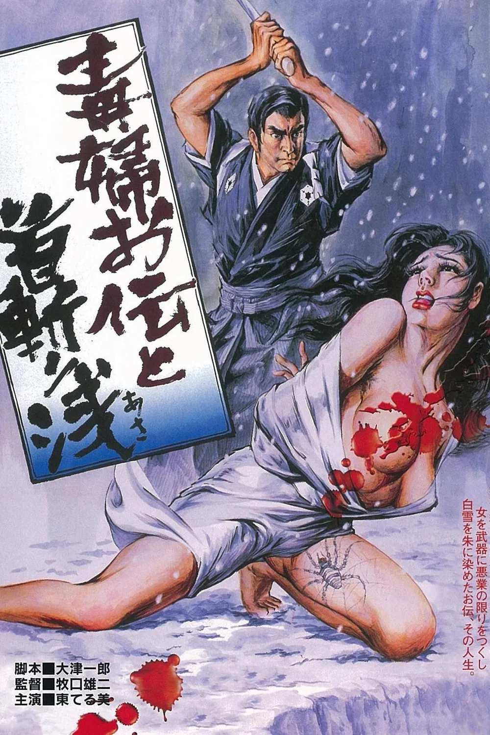 Poster chính thức của phim Phim Hành Động "Chặt đầu một người phụ nữ độc ác" (Decapitation of an Evil Woman - 1977), với sự tham gia của diễn viên Terumi Azuma và Yukiko Tachibana.