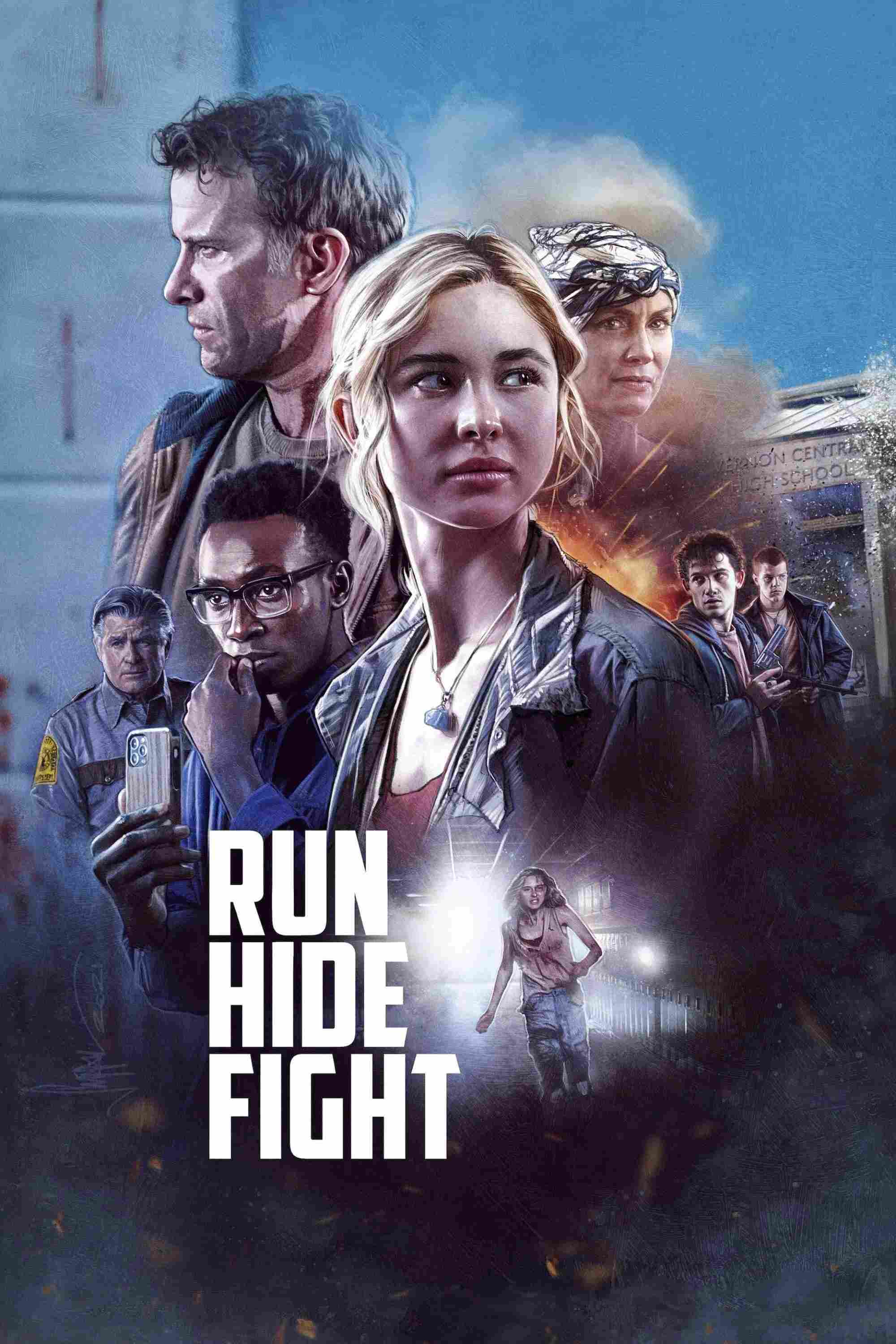Poster chính thức của phim Phim Hành Động, Phim Hình Sự "Chạy Trốn Đối Đầu" (Run Hide Fight - 2021), với sự tham gia của diễn viên Isabel May và Thomas Jane.