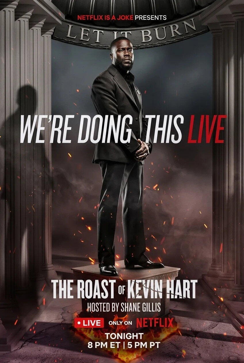 Poster chính thức của phim Phim Hài "Chế nhạo Kevin Hart" (The Roast of Kevin Hart - 2026), với sự tham gia của diễn viên Kevin Hart và Shane Gillis.