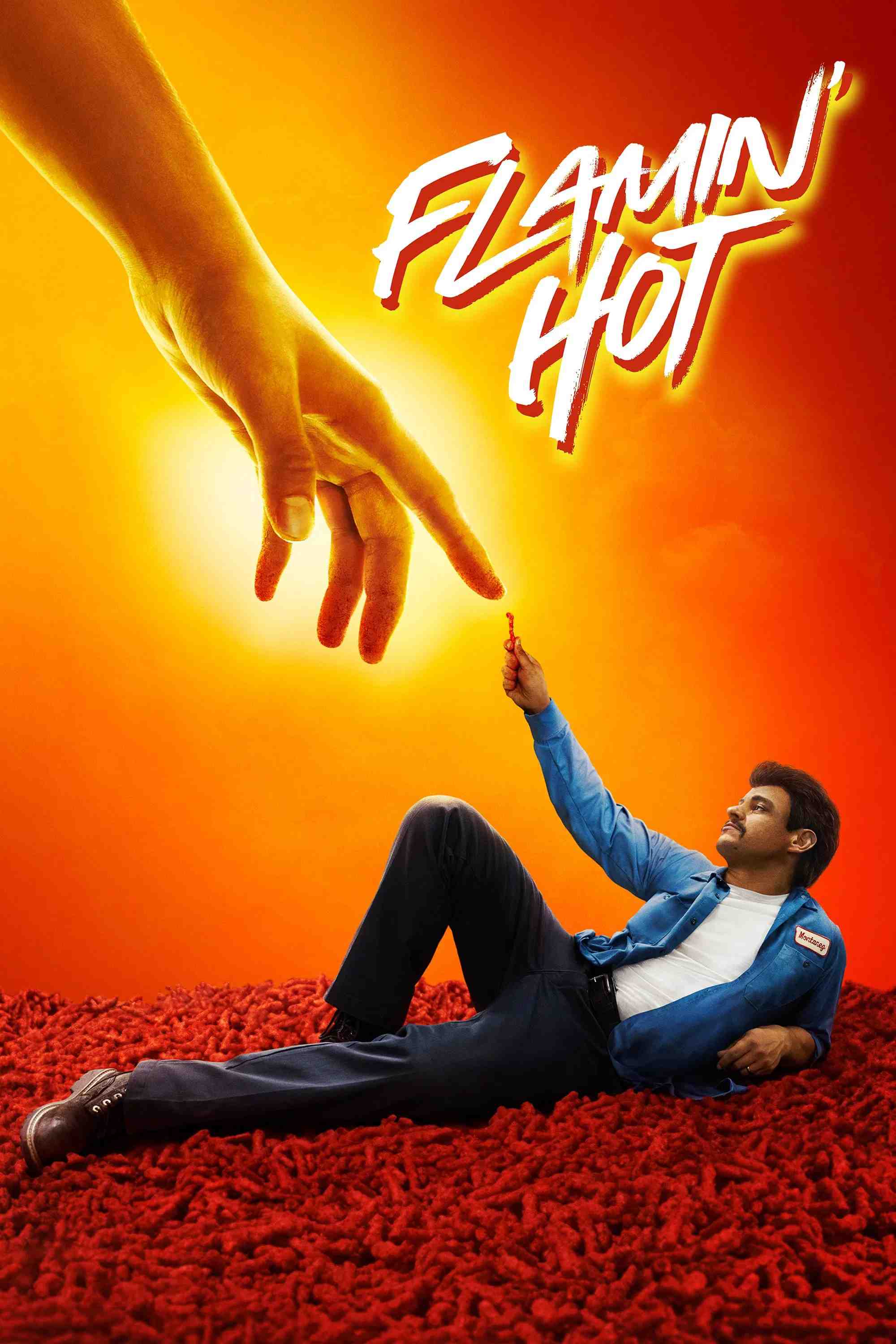 Poster chính thức của phim Phim Tâm Lý, Phim Lịch Sử "Cheeto Nóng Bỏng Của Flamin" (Flamin' Hot - 2023), với sự tham gia của diễn viên Jesse García và Annie Gonzalez.
