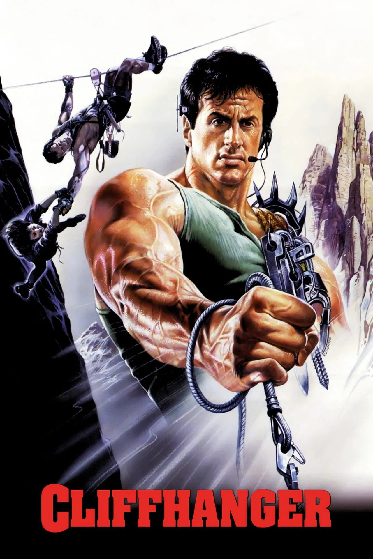 Poster chính thức của phim Phim Hành Động, Phim Phiêu Lưu "Cheo Leo Vách Núi" (Cliffhanger - 1993), với sự tham gia của diễn viên Sylvester Stallone và John Lithgow.