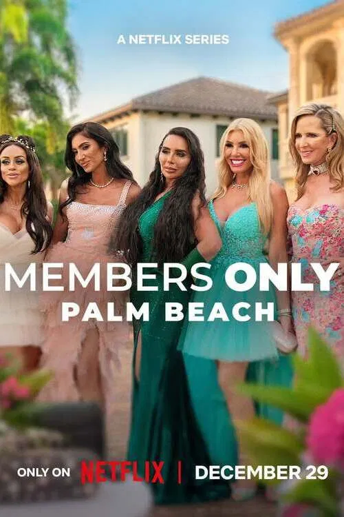 Poster chính thức của phim Truyền Hình Thực Tế "Chỉ Cho Thành Viên: Palm Beach" (Members Only: Palm Beach - 2025), với sự tham gia của diễn viên Taja Abitbol và Maria Cozamanis.