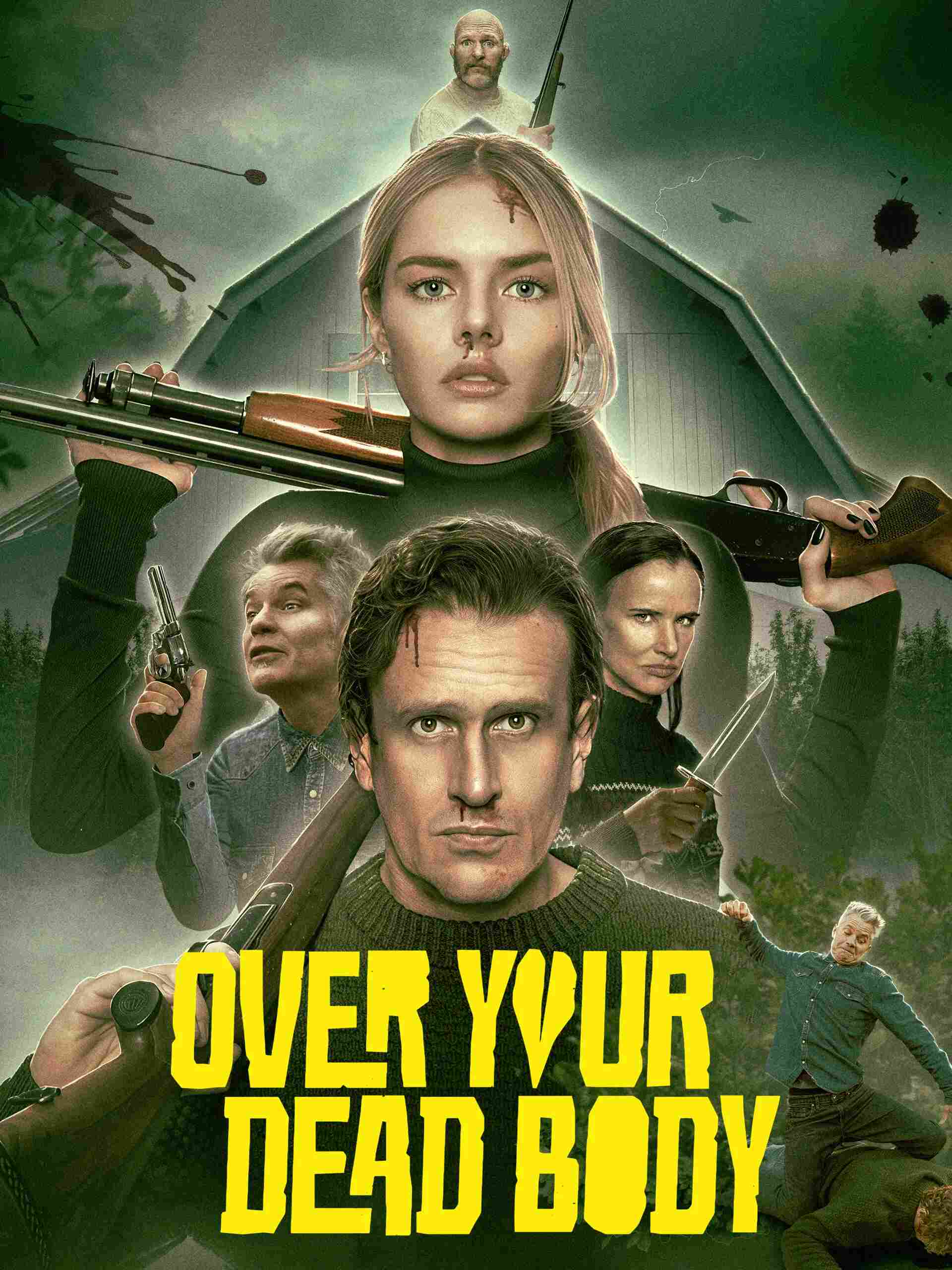 Poster chính thức của phim Phim Hài, Phim Hành Động "Chỉ khi nào ngươi chết đi" (Over Your Dead Body - 2026), với sự tham gia của diễn viên Jason Segel và Samara Weaving.