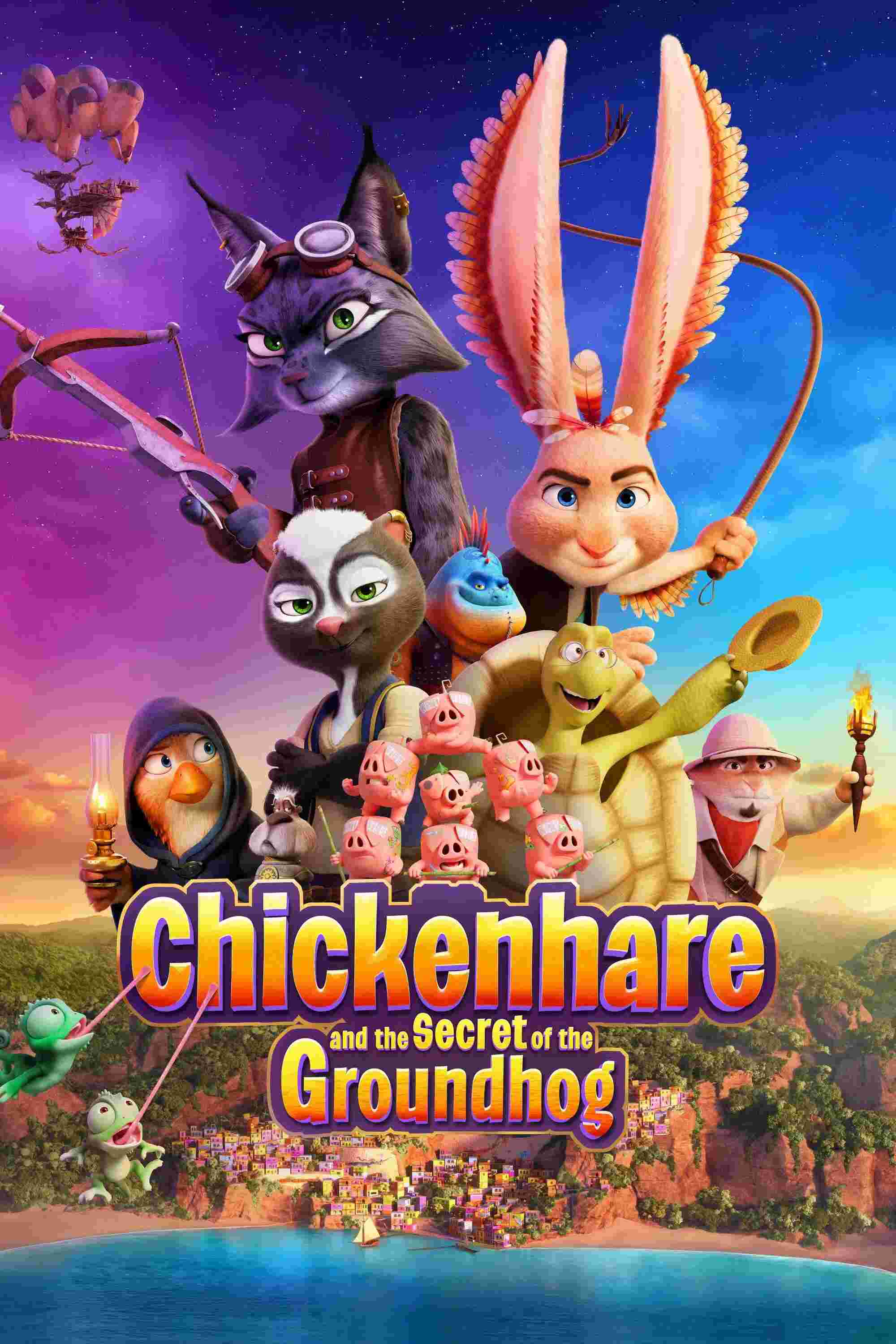 Poster chính thức của phim Phim Hoạt Hình, Phim Phiêu Lưu "Chickenhare and the Secret of the Groundhog" (Chickenhare and the Secret of the Groundhog - 2025), với sự tham gia của diễn viên Jordan Tartakow và Laila Berzins.