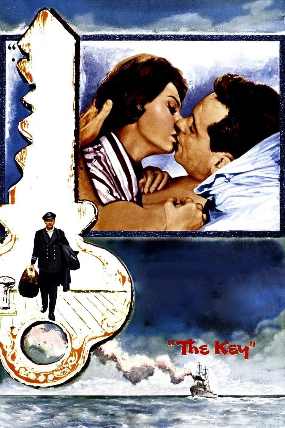 Poster chính thức của phim Phim Tâm Lý, Phim Tình Cảm "Chiếc Chìa Khóa" (The Key - 1958), với sự tham gia của diễn viên William Holden và Sophia Loren.