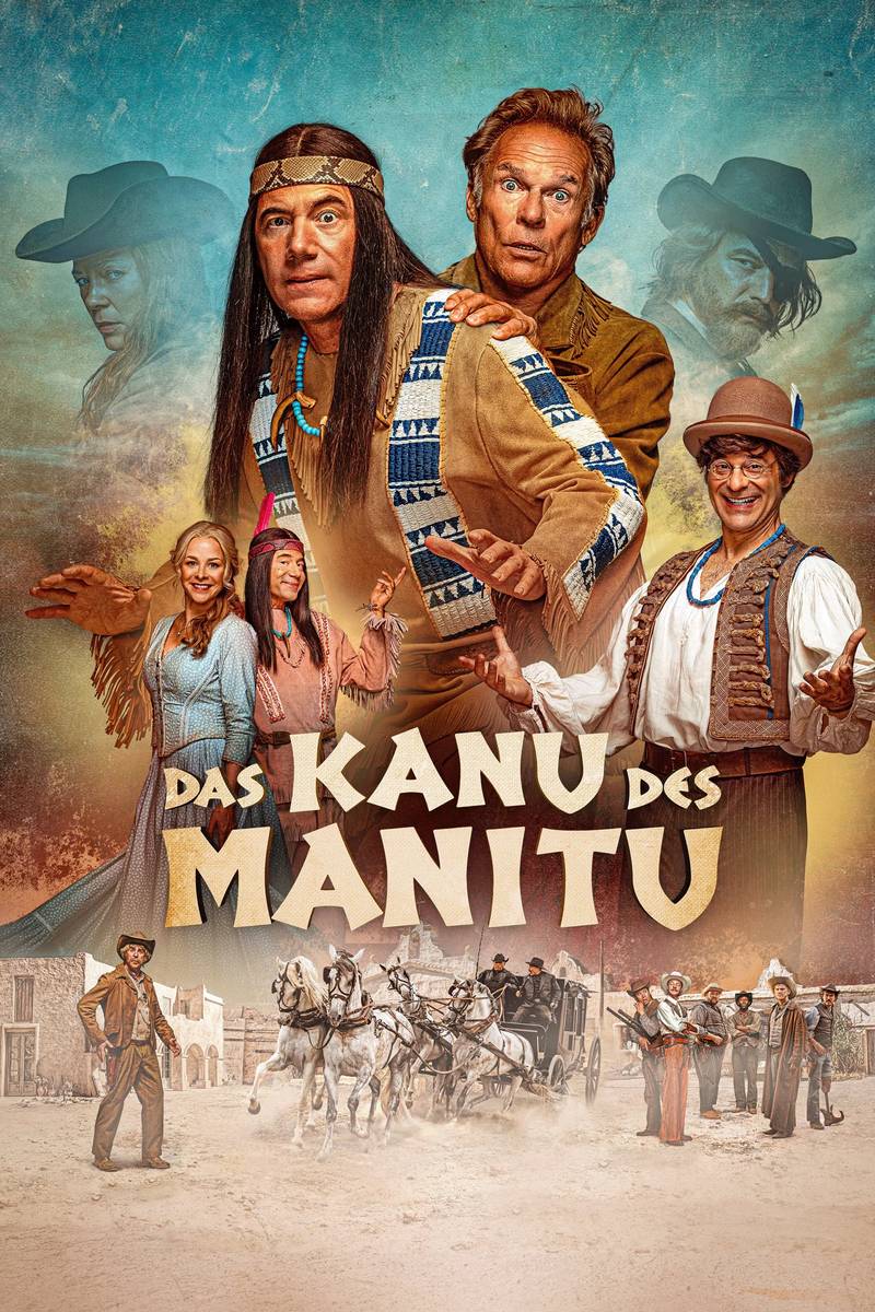 Poster chính thức của phim Phim Hài, Phim Miền Tây "Chiếc Xuồng Của Manitu" (Manitou's Canoe - 2025), với sự tham gia của diễn viên Michael Herbig và Christian Tramitz.