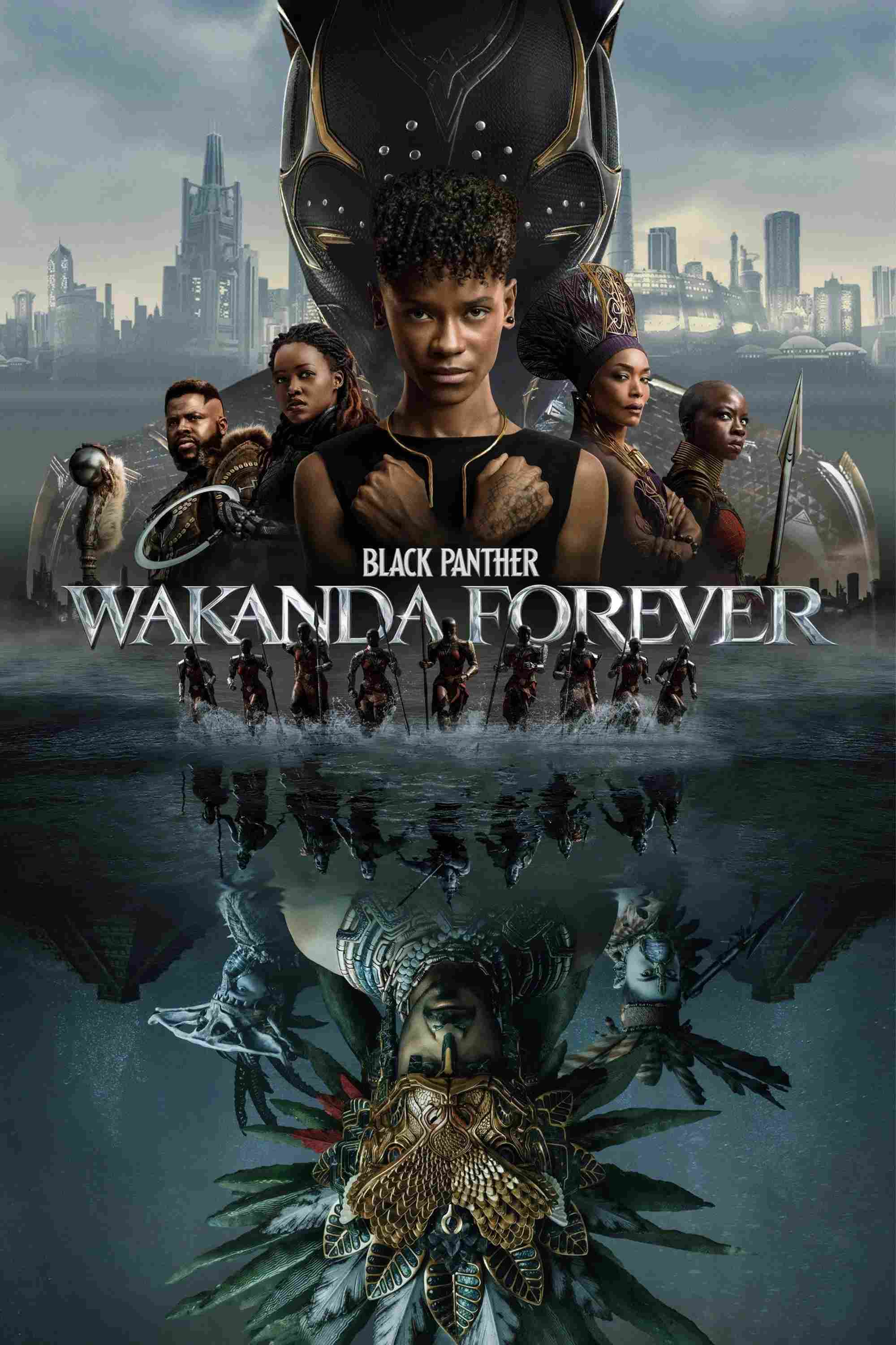 Poster chính thức của phim Phim Hành Động, Phim Phiêu Lưu "Chiến Binh Báo Đen 2: Wakanda Bất Diệt" (Black Panther: Wakanda Forever - 2022), với sự tham gia của diễn viên Letitia Wright và Tenoch Huerta Mejía.