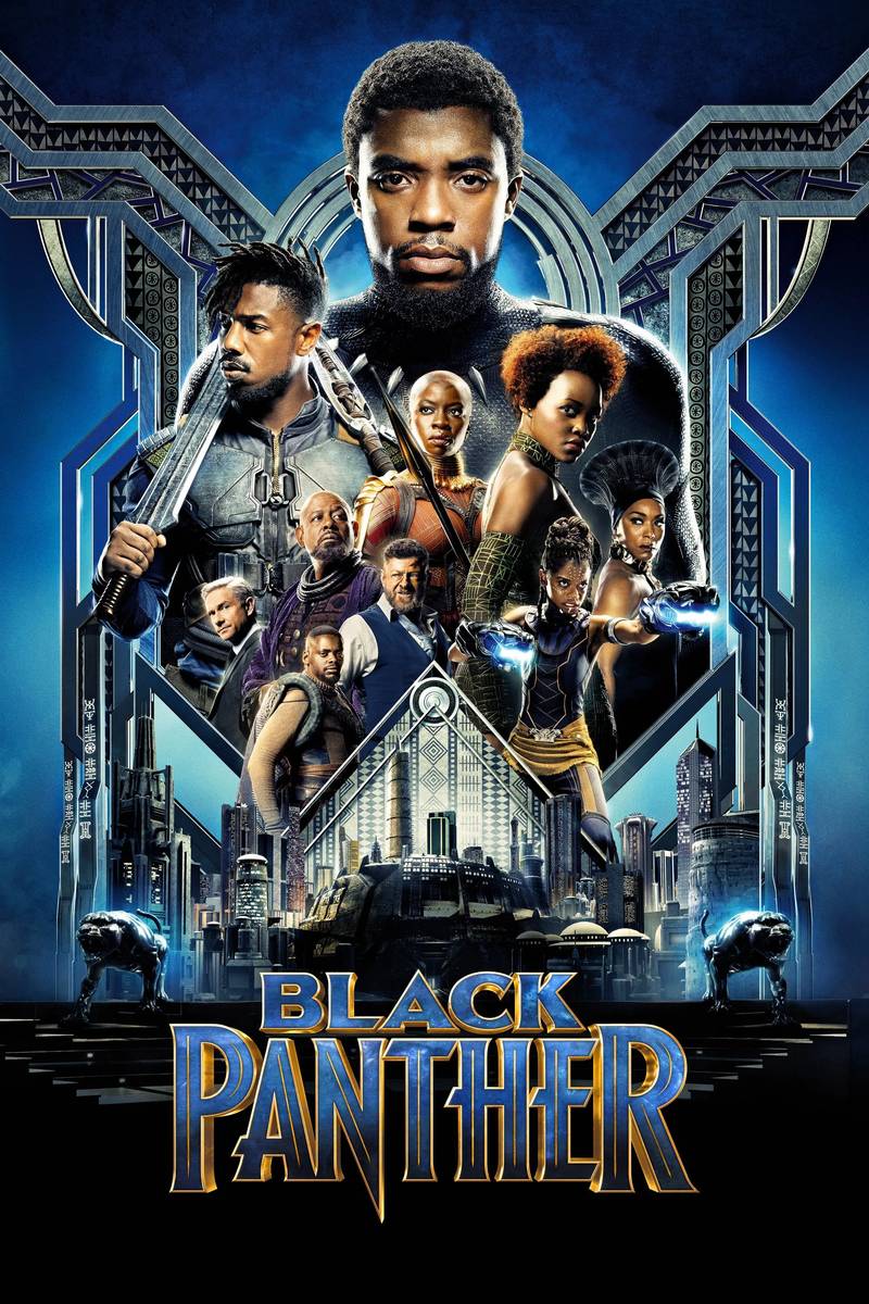 Poster chính thức của phim Phim Hành Động, Phim Phiêu Lưu "Chiến Binh Báo Đen" (Black Panther - 2018), với sự tham gia của diễn viên Chadwick Boseman và Michael B. Jordan.