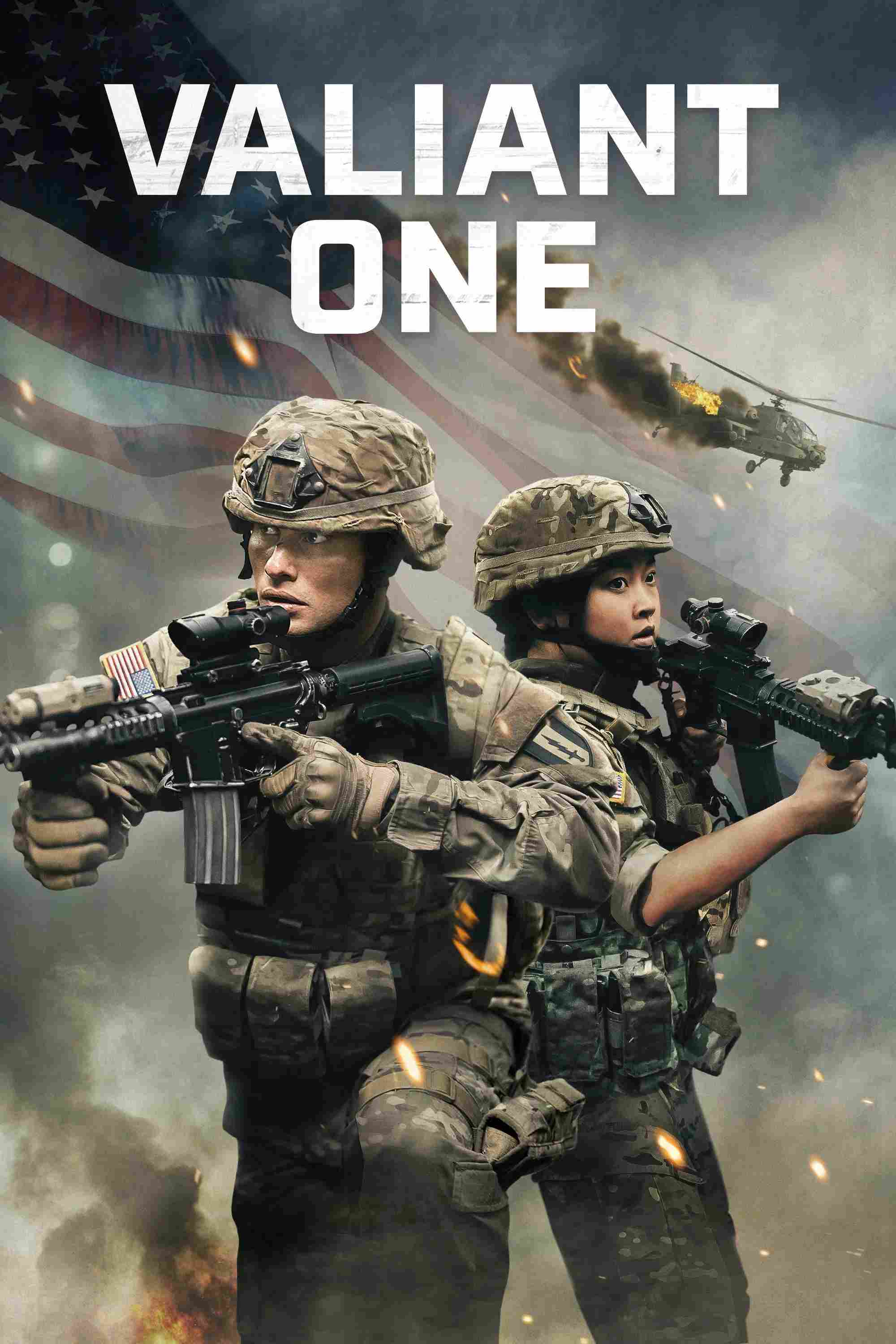 Poster chính thức của phim Phim Chiến Tranh, Phim Giật Gân "Chiến Binh Quả Cảm" (Valiant One - 2025), với sự tham gia của diễn viên Chase Stokes và Trần Đồng Lan.