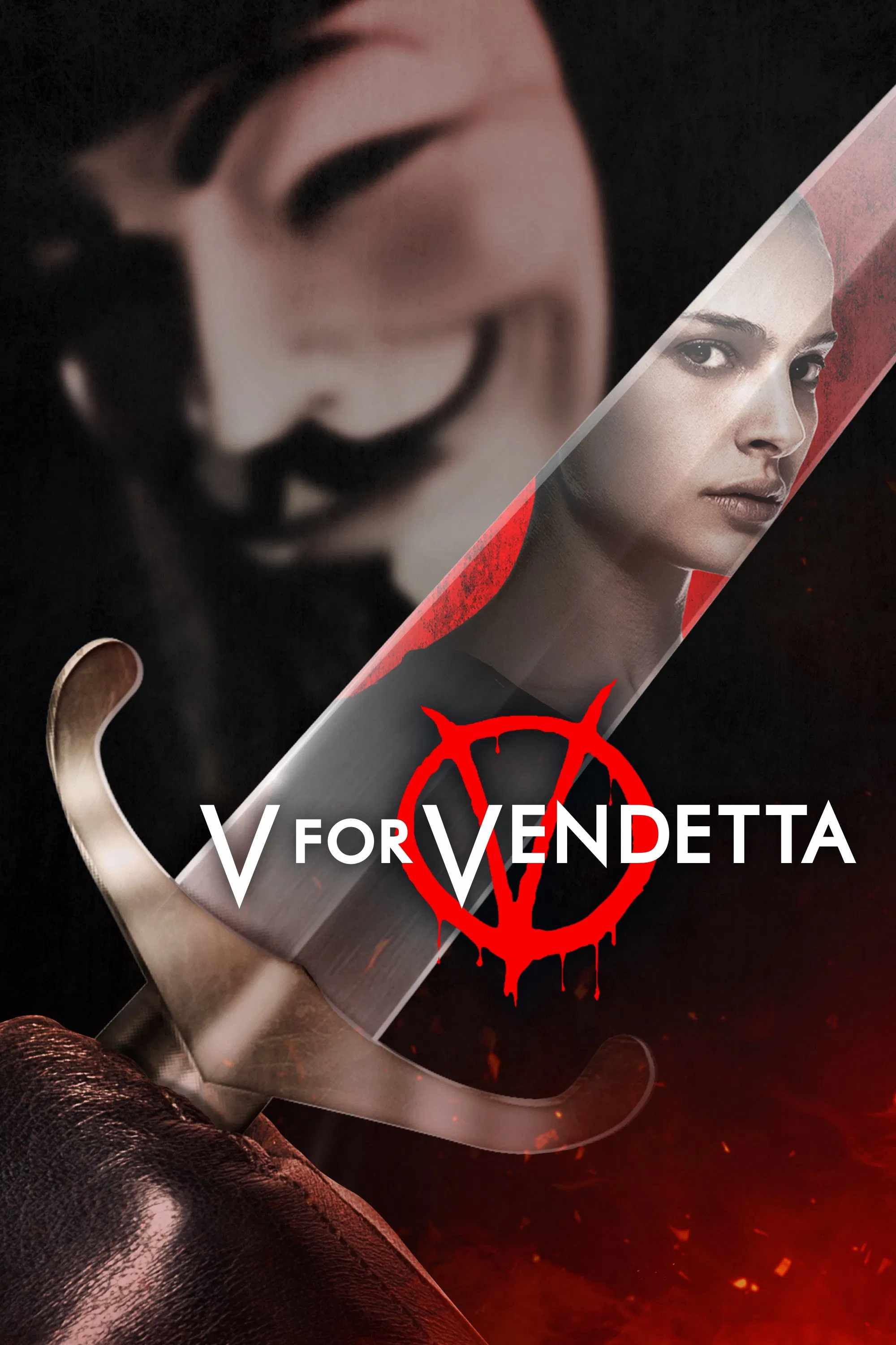 Poster chính thức của phim Phim Hành Động, Phim Giật Gân "Chiến Binh Tự Do" (V for Vendetta - 2006), với sự tham gia của diễn viên Natalie Portman và Hugo Weaving.