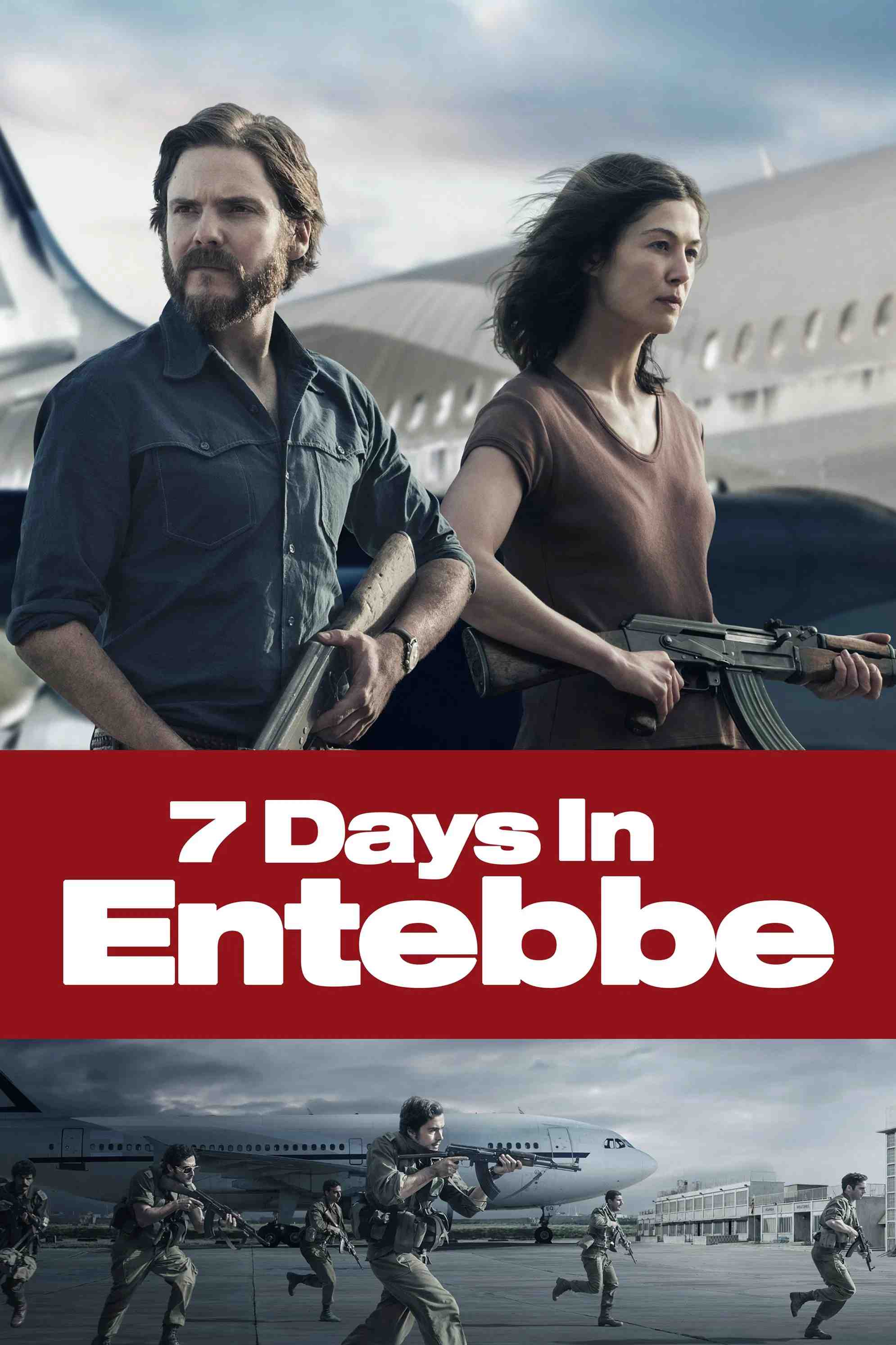 Poster chính thức của phim Phim Giật Gân, Phim Tâm Lý "Chiến dịch Entebbe" (7 Days in Entebbe - 2018), với sự tham gia của diễn viên Rosamund Pike và Daniel Brühl.