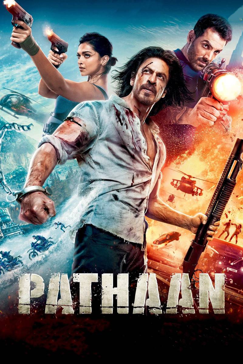 Poster chính thức của phim Phim Hành Động, Phim Phiêu Lưu "Chiến Thần Pathaan" (Pathaan - 2023), với sự tham gia của diễn viên Shah Rukh Khan và Deepika Padukone.