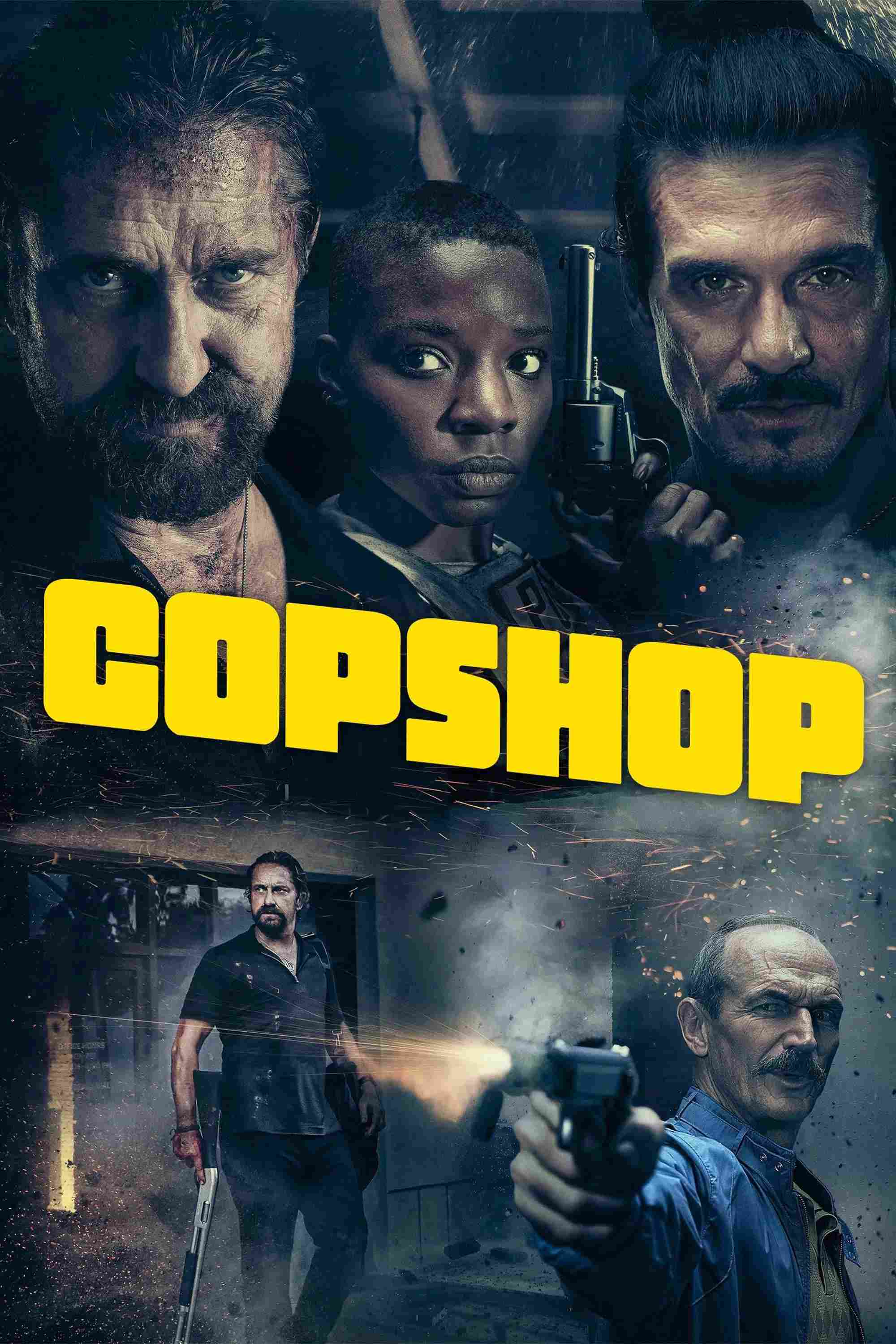 Poster chính thức của phim Phim Giật Gân, Phim Hình Sự "Chiến Trường Đồn Cảnh Sát" (Copshop - 2021), với sự tham gia của diễn viên Gerard Butler và Frank Grillo.