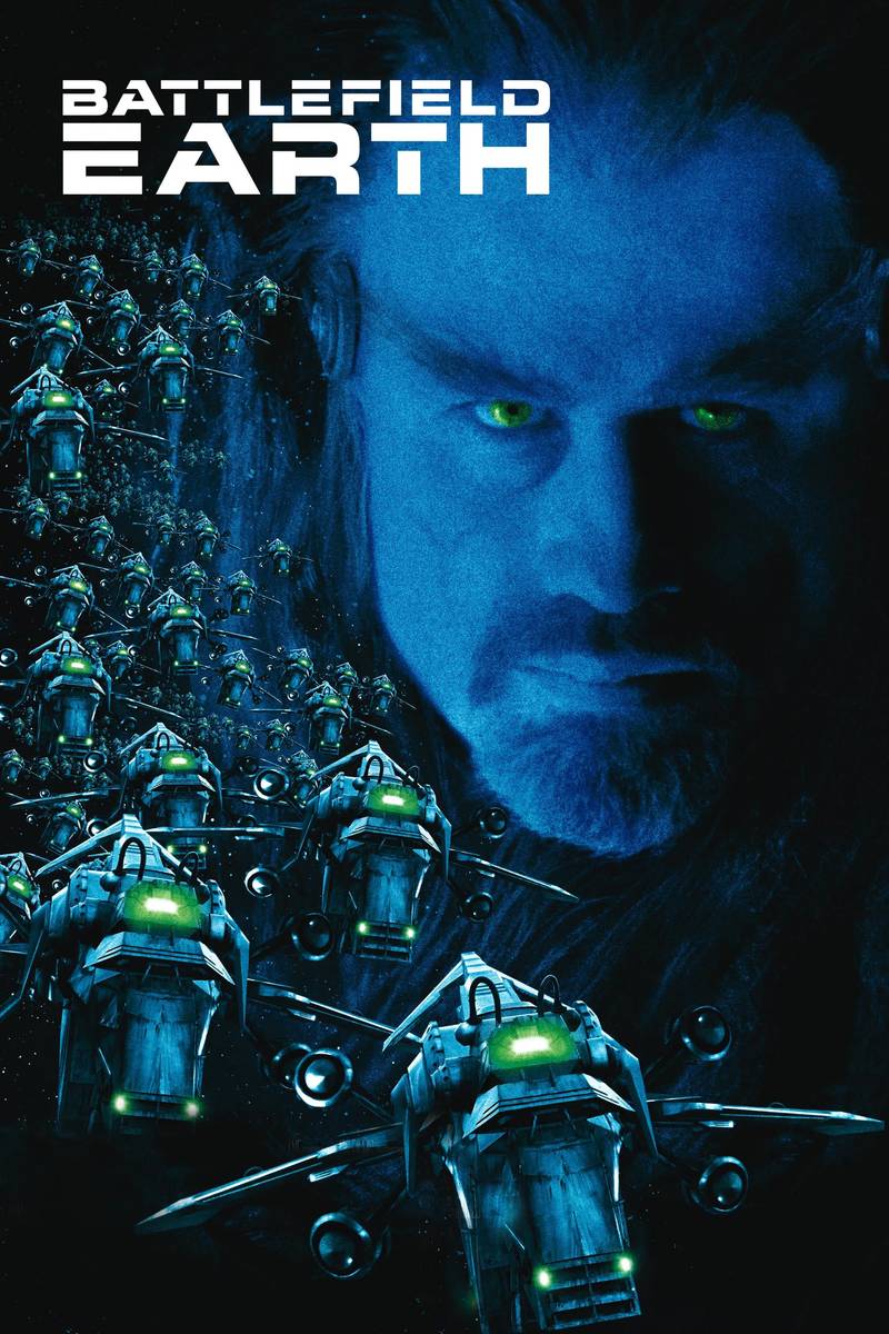 Poster chính thức của phim Phim Viễn Tưởng, Phim Hành Động "Chiến Trường Trái Đất" (Battlefield Earth - 2000), với sự tham gia của diễn viên John Travolta và Barry Pepper.