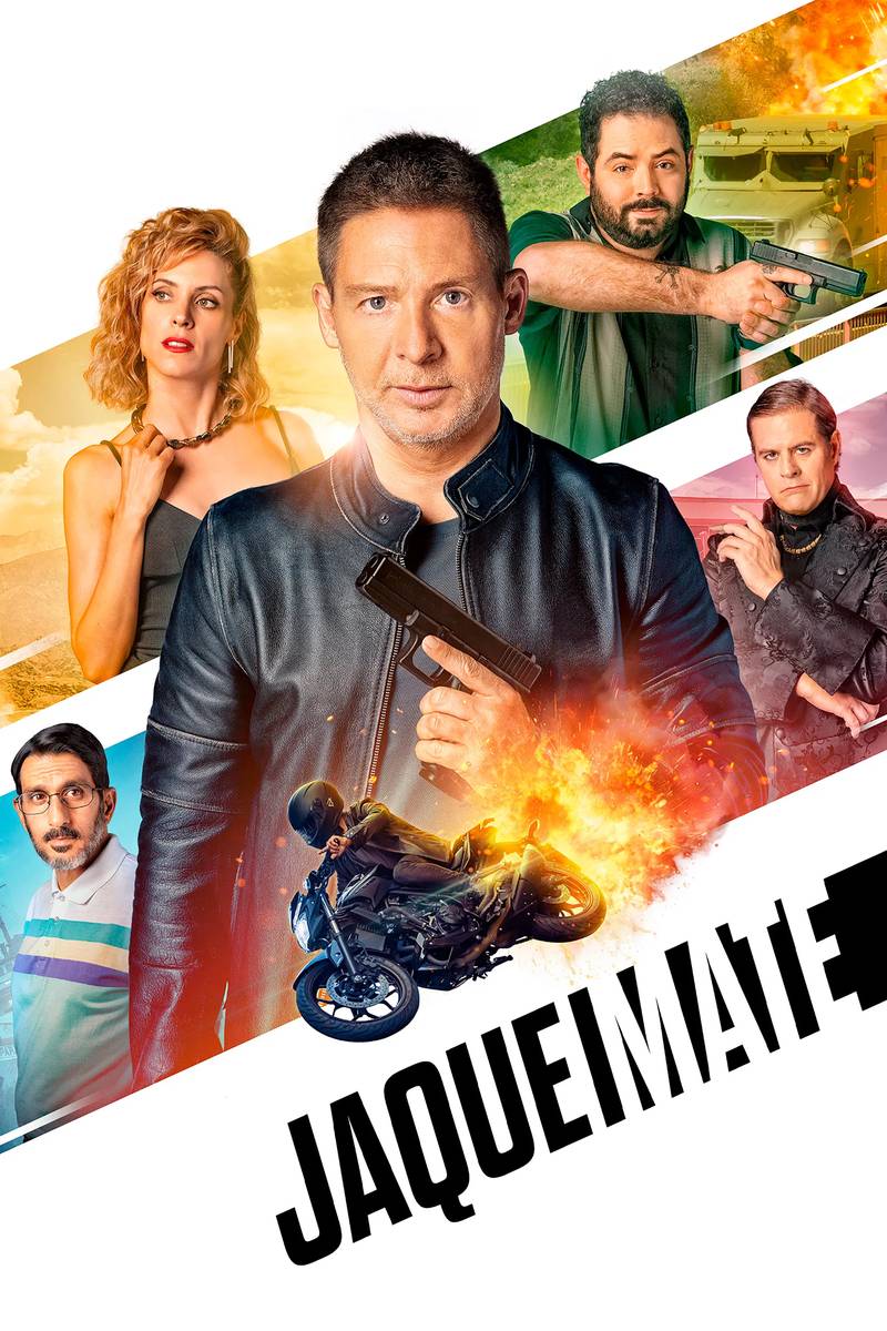 Poster chính thức của phim Phim Hành Động, Phim Hài "Chiếu Hết" (Checkmate - 2024), với sự tham gia của diễn viên Adrián Suar và Maggie Civantos.