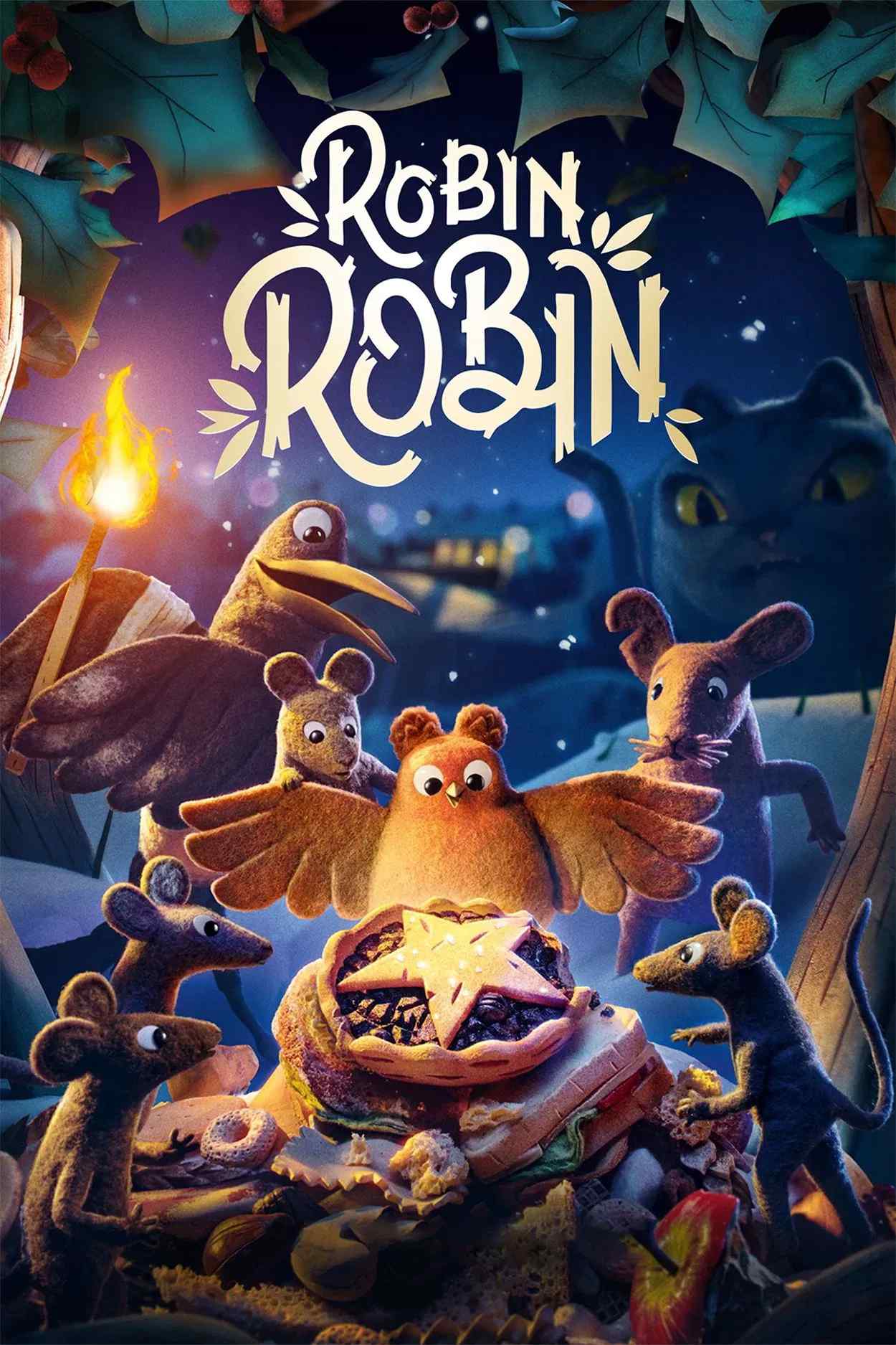 Poster chính thức của phim Phim Hoạt Hình, Phim Phiêu Lưu "Chim cổ đỏ Robin" (Robin Robin - 2021), với sự tham gia của diễn viên Bronte Carmichael và Richard E. Grant.