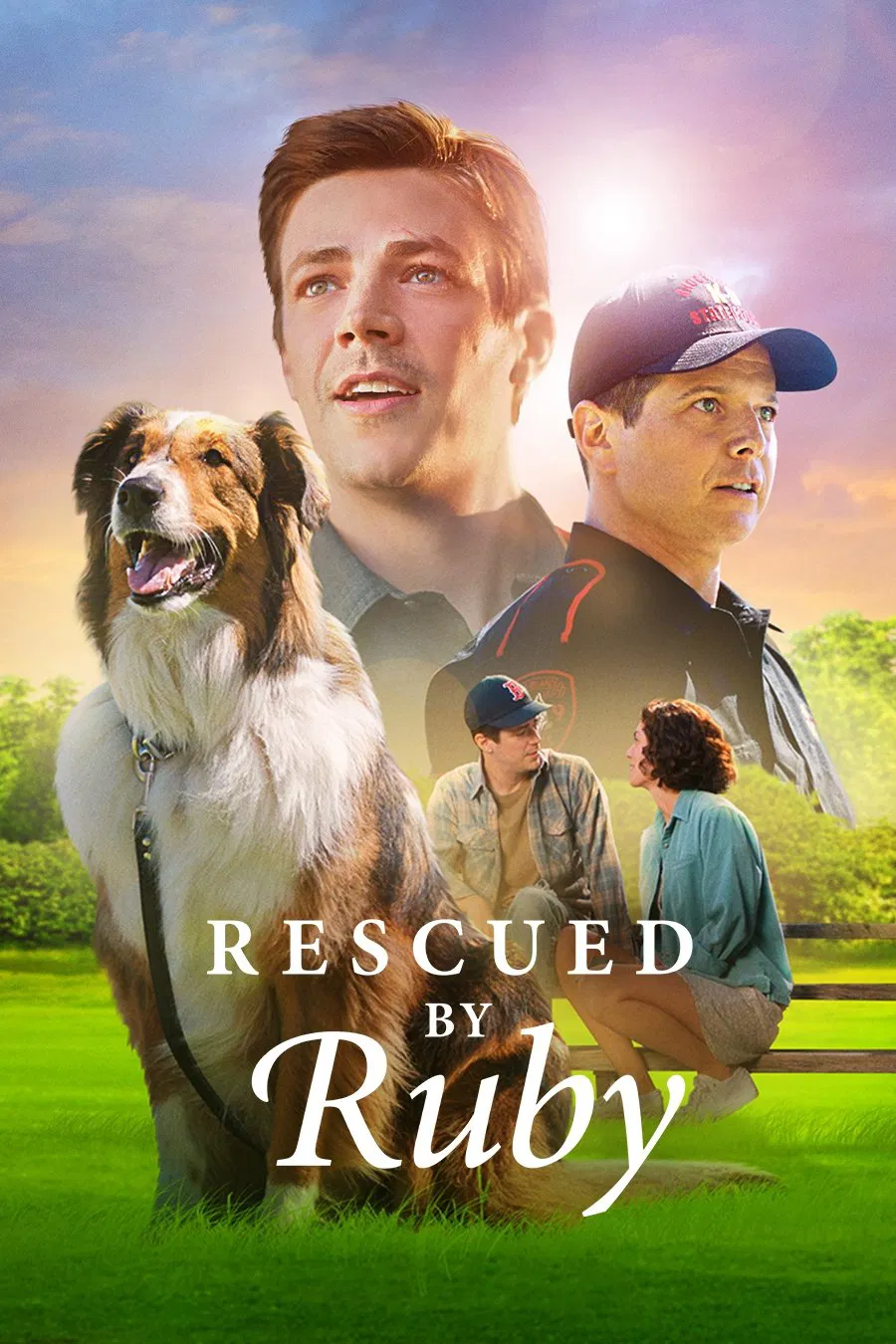 Poster chính thức của phim Phim Gia Đình, Phim Tâm Lý "Chó Cứu Hộ Ruby" (Rescued by Ruby - 2022), với sự tham gia của diễn viên Grant Gustin và Scott Wolf.