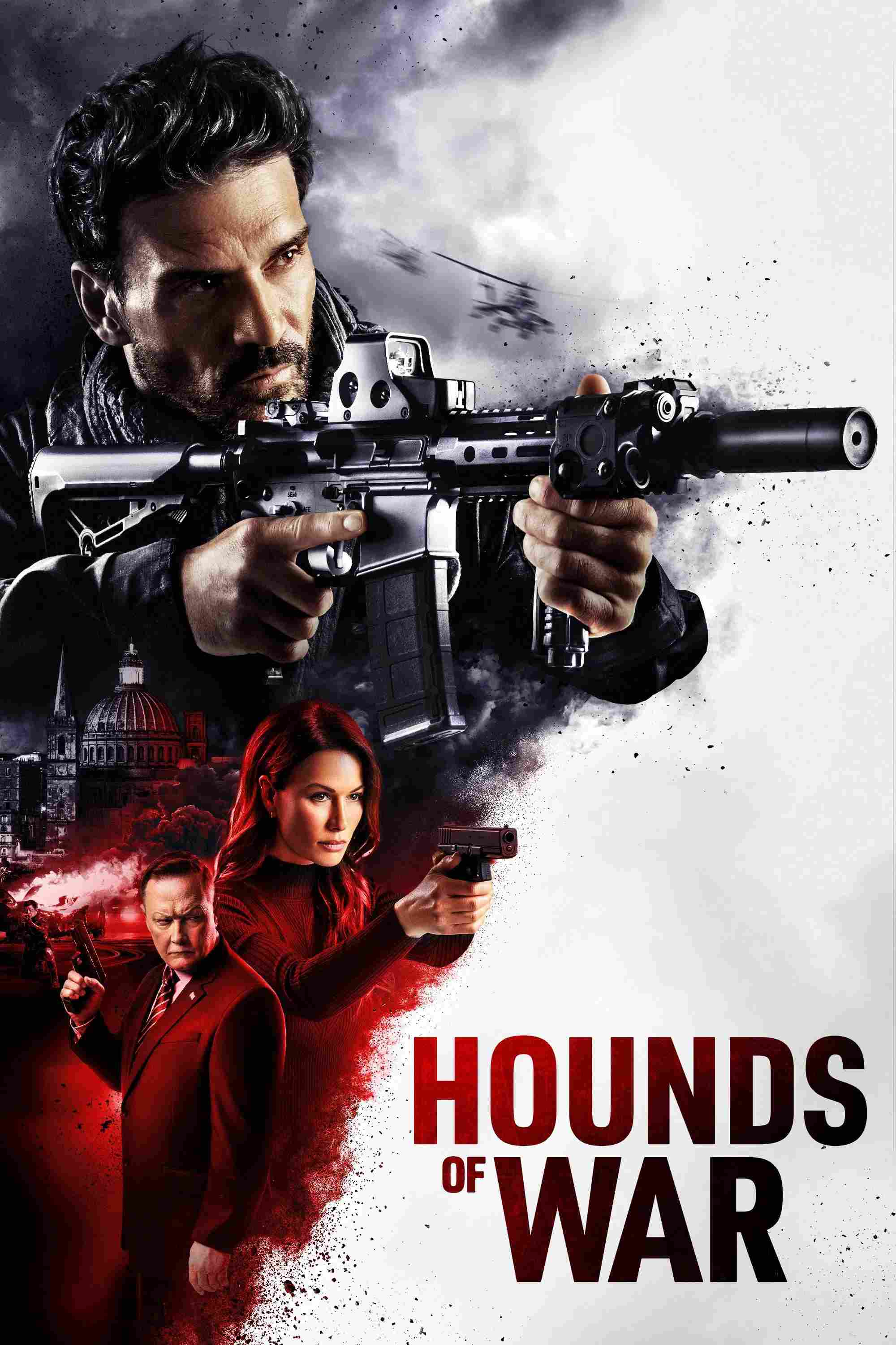 Poster chính thức của phim Phim Hành Động, Phim Giật Gân "Chó Săn Chiến Tranh" (Hounds of War - 2024), với sự tham gia của diễn viên Frank Grillo và Robert Patrick.