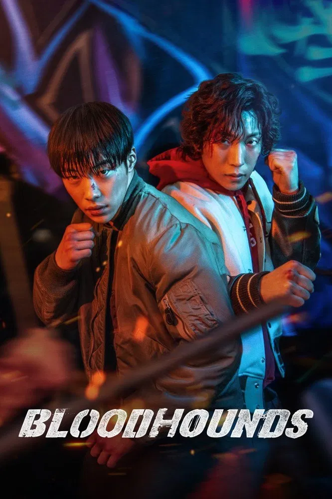 Poster chính thức của phim Phim Tâm Lý, Phim Hành Động & Phiêu Lưu "Chó Săn Công Lý (Phần 1)" (Bloodhounds - 2023), với sự tham gia của diễn viên Woo Do-hwan và Lee Sang-yi.