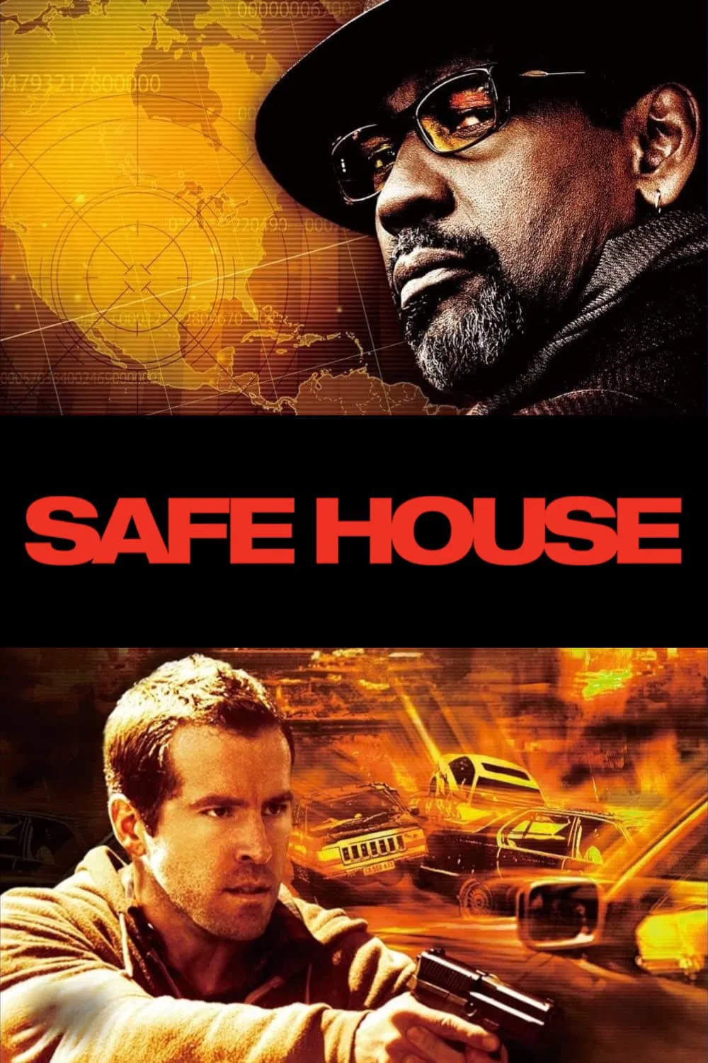 Poster chính thức của phim Phim Hành Động, Phim Giật Gân "Chốn An Toàn" (Safe House - 2012), với sự tham gia của diễn viên Denzel Washington và Ryan Reynolds.