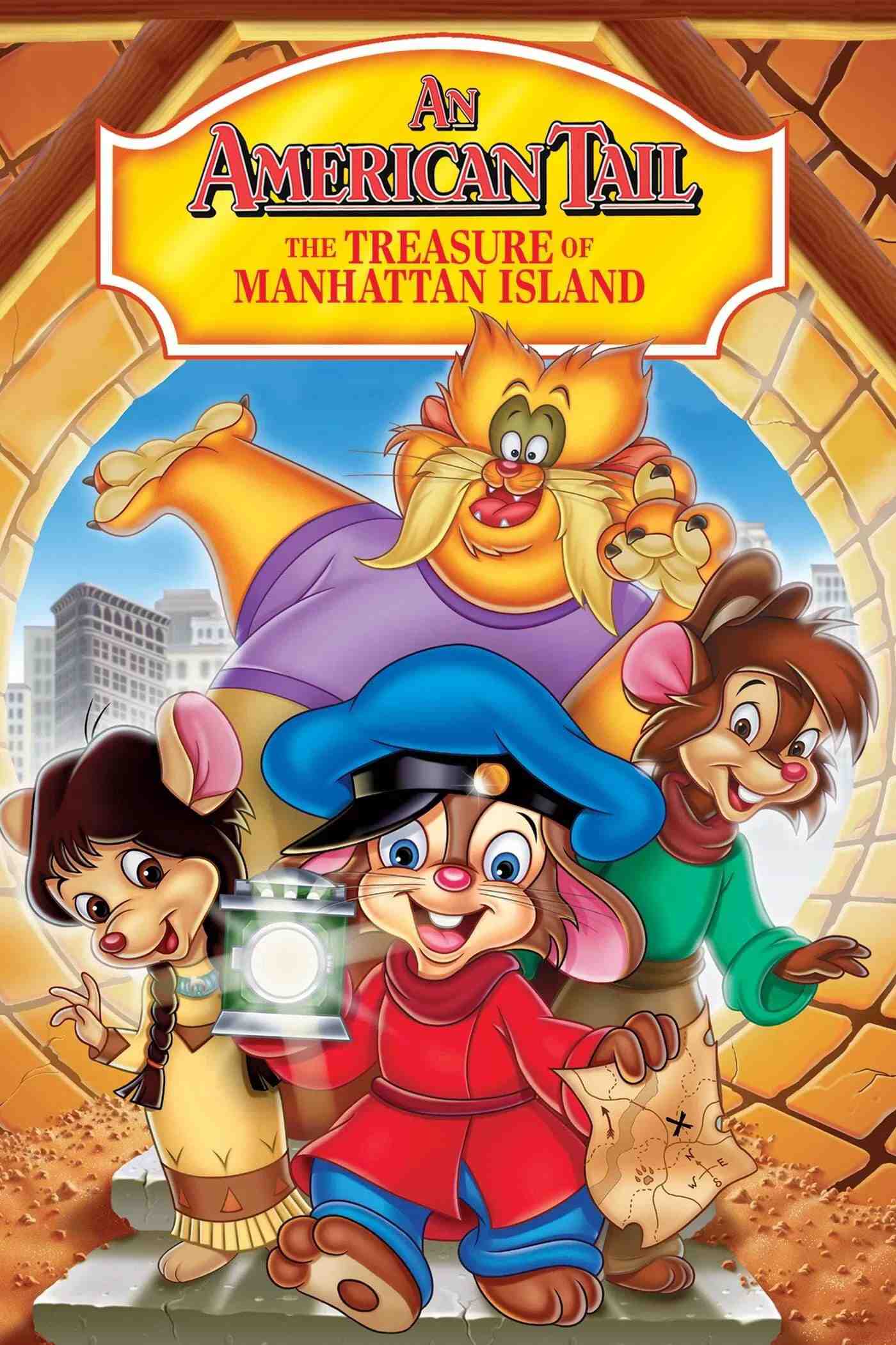 Poster chính thức của phim Phim Gia Đình, Phim Hoạt Hình "Chú Chuột Mỹ 3 Kho Báu Đảo Manhattan" (An American Tail: The Treasure of Manhattan Island - 1998), với sự tham gia của diễn viên Thomas Dekker và Lacey Chabert.