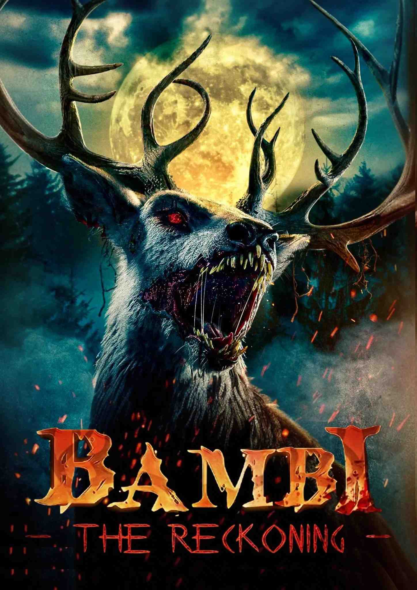 Poster chính thức của phim Phim Kinh Dị, Phim Giật Gân "Chú Nai Bambi Nghiệp Báo" (Bambi: The Reckoning - 2025), với sự tham gia của diễn viên Roxanne McKee và Tom Mulheron.