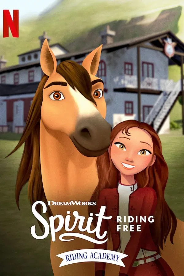 Poster chính thức của phim Phim Thiếu Nhi, Phim Hoạt Hình "Chú Ngựa Spirit: Tự Do Rong Ruổi - Trường Học Cưỡi Ngựa (Phần 2)" (Spirit Riding Free: Riding Academy - 2020), với sự tham gia của diễn viên Duncan Joiner và Georgia Dolenz.