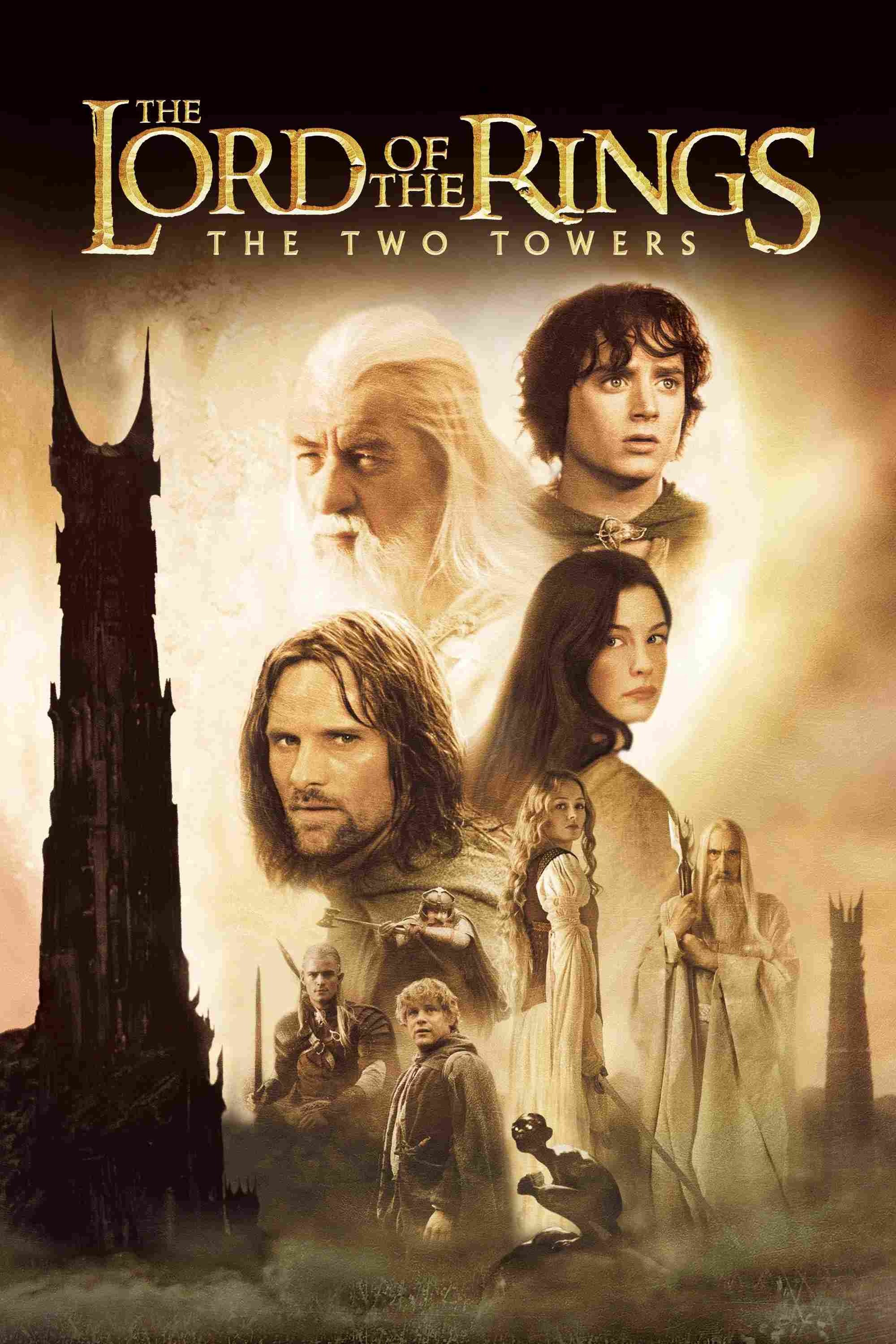 Poster chính thức của phim Phim Phiêu Lưu, Phim Giả Tượng "Chúa Tể Của Những Chiếc Nhẫn: Hai Tòa Tháp" (The Lord of the Rings: The Two Towers - 2002), với sự tham gia của diễn viên Elijah Wood và Ian McKellen.