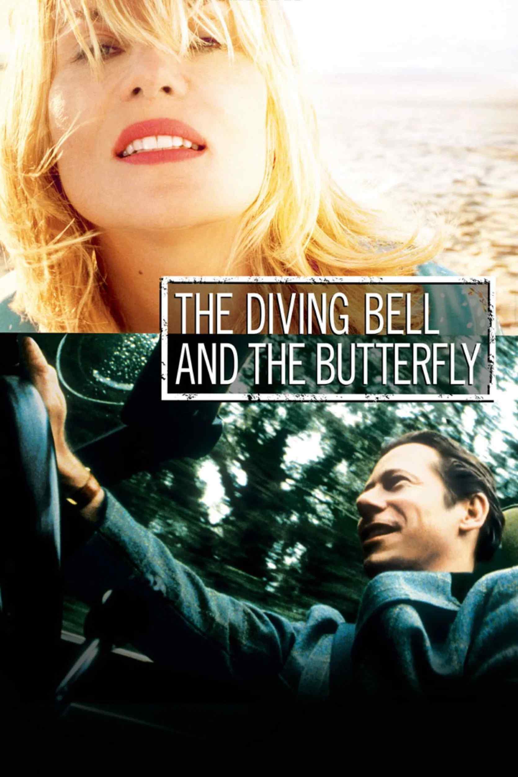 Poster chính thức của phim Phim Tâm Lý, Phim Lịch Sử "Chuông Lặn Và Cánh Bướm" (The Diving Bell and the Butterfly - 2007), với sự tham gia của diễn viên Mathieu Amalric và Emmanuelle Seigner.