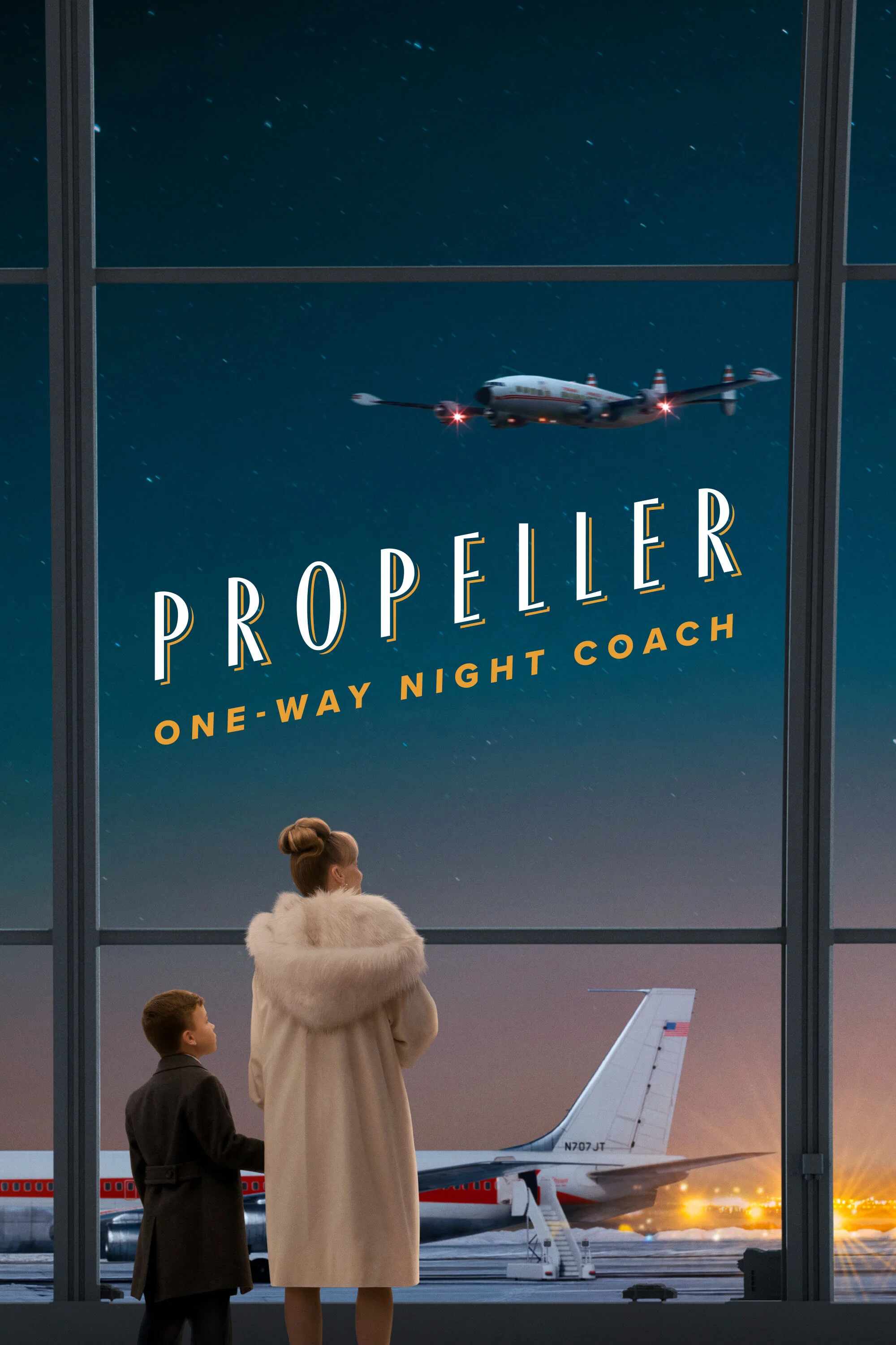 Poster chính thức của phim Phim Phiêu Lưu, Phim Tâm Lý "Chuyến Bay Một Chiều Đến Hollywood Mơ Ước" (Propeller One-Way Night Coach - 2026), với sự tham gia của diễn viên Kelly Eviston-Quinnett và Ella Bleu Travolta.