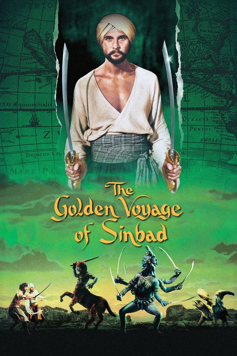 Poster chính thức của phim Phim Hành Động, Phim Phiêu Lưu "Chuyến Đi Vàng Son của Sinbad" (The Golden Voyage of Sinbad - 1973), với sự tham gia của diễn viên John Phillip Law và Caroline Munro.