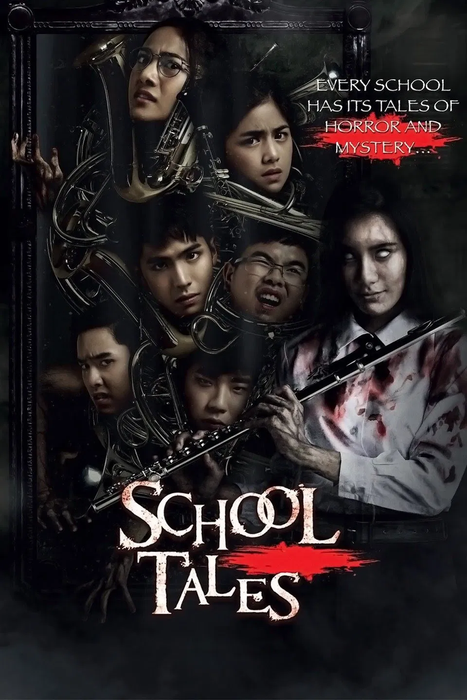 Poster chính thức của phim Phim Kinh Dị "Chuyện kinh dị trường học" (School Tales - 2017), với sự tham gia của diễn viên Sedthawut Anusit và Latthgarmon Pinrojnkeerathi.