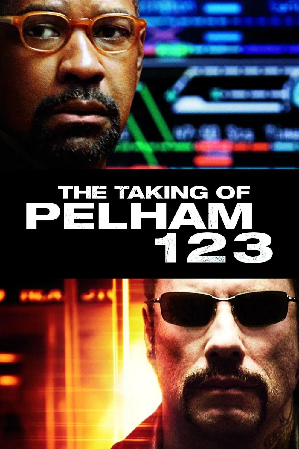 Poster chính thức của phim Phim Hình Sự, Phim Giật Gân "Chuyến Tàu Định Mệnh" (The Taking of Pelham 1 2 3 - 2009), với sự tham gia của diễn viên Denzel Washington và John Travolta.